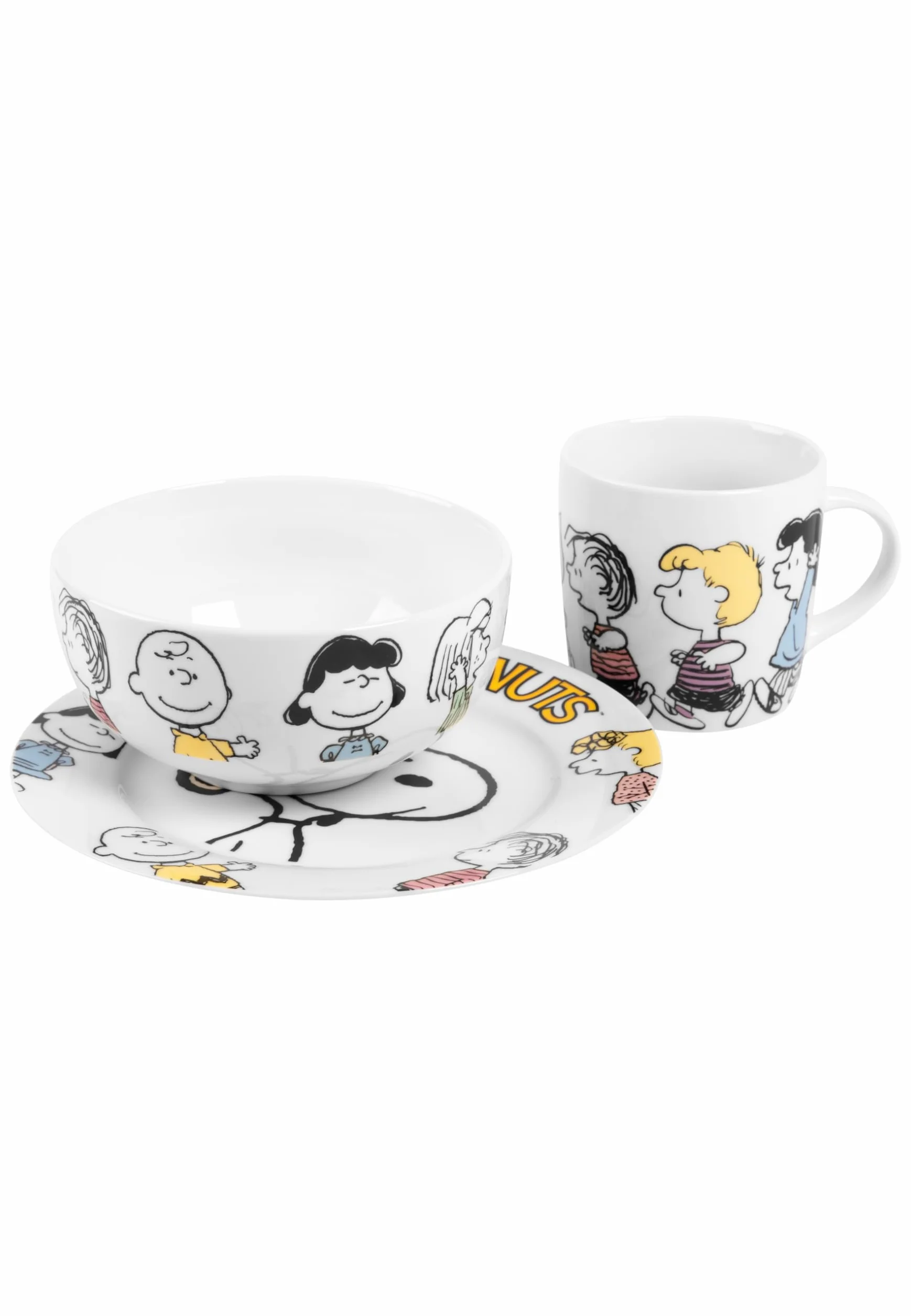 The Peanuts zestaw śniadaniowy Snoopy Family 3-częściowy porcelana biały