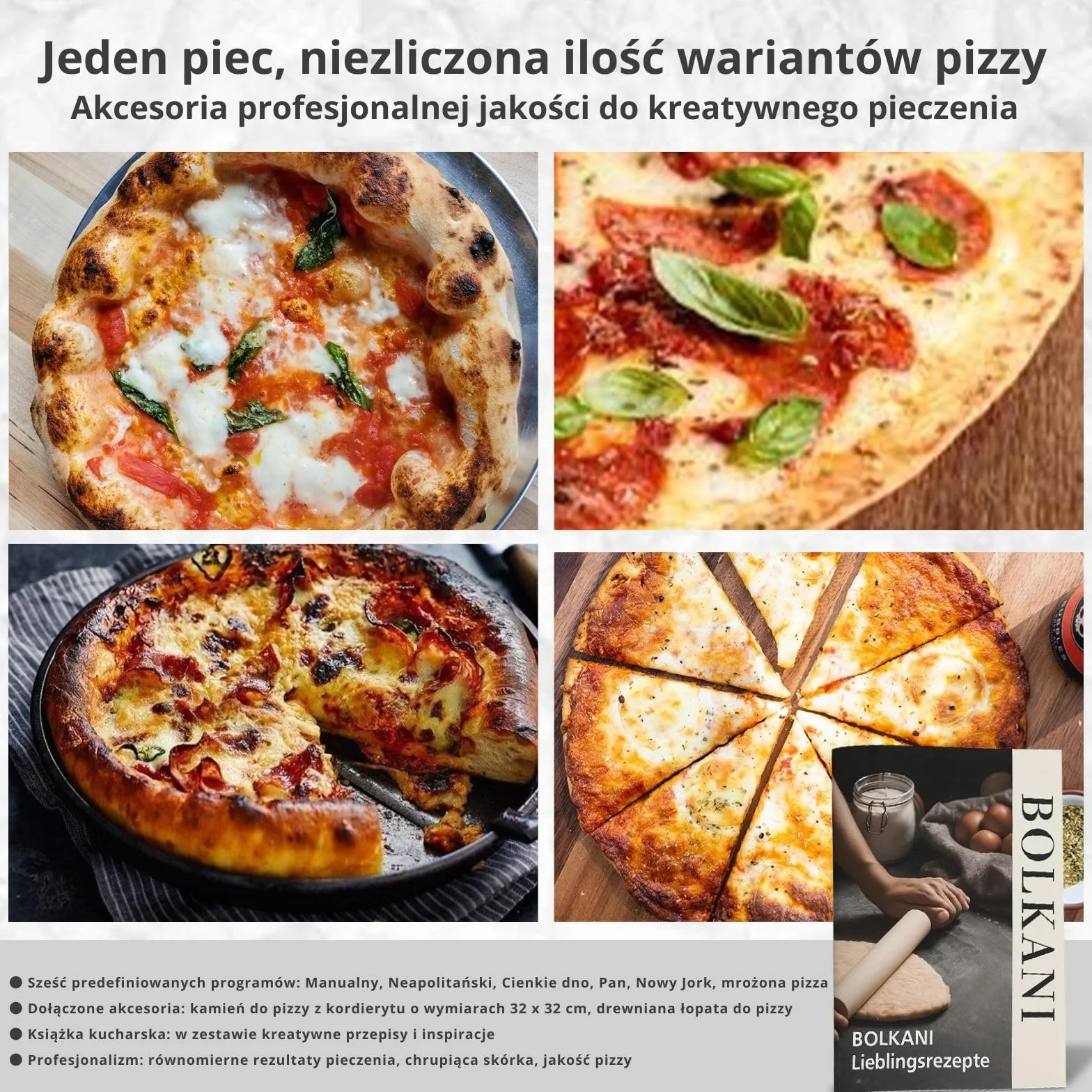 Elektryczny piec do pizzy 1700 W 450 °C z kamieniem i łopatką, timer, oświetlenie wewnętrzne, szary
