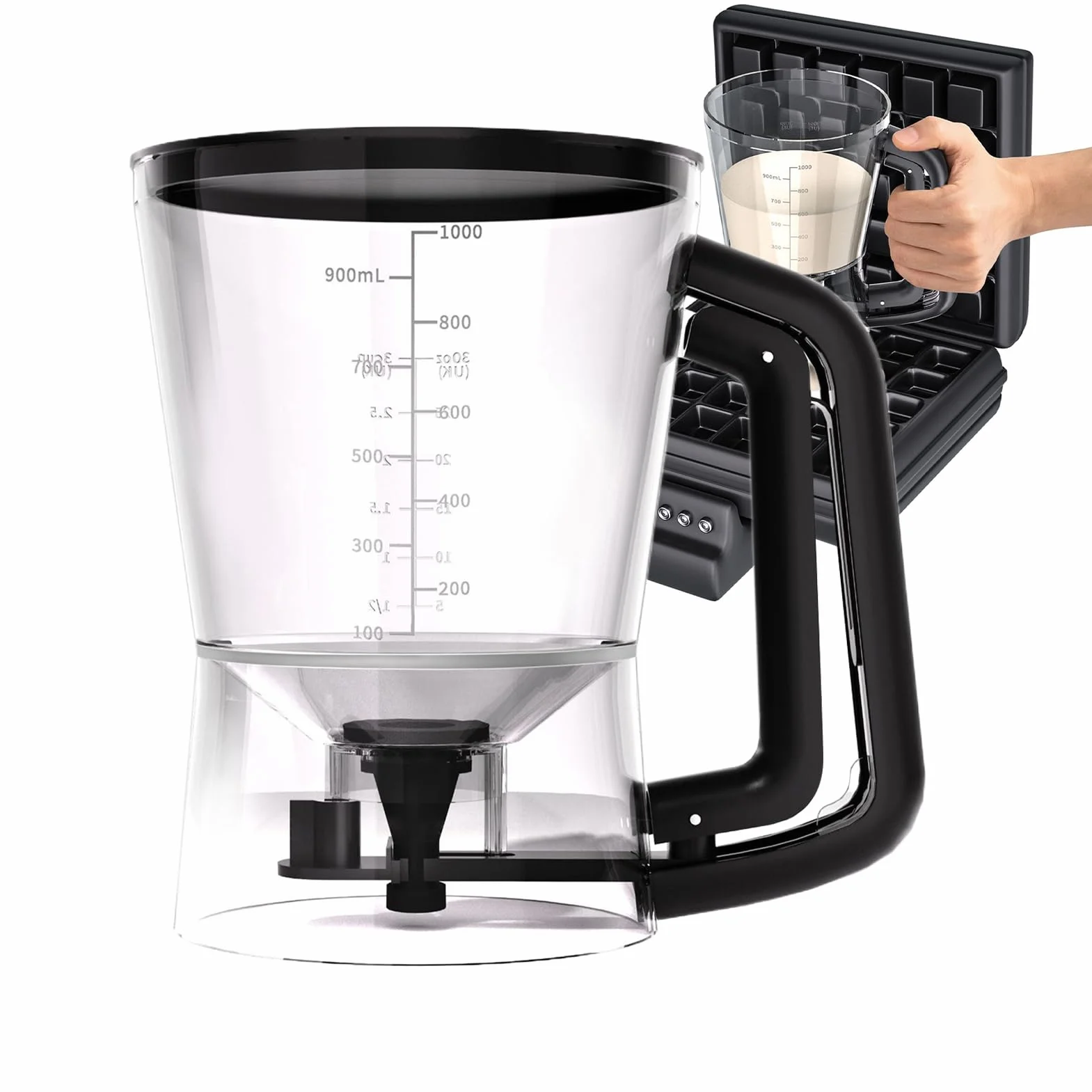 Pancake Batter Dispenser 1l Funnel Shape Handheld Shaker Cupcake Sauce Syrup Oil Condiment Cream Dressing Salad Butter Dispenser