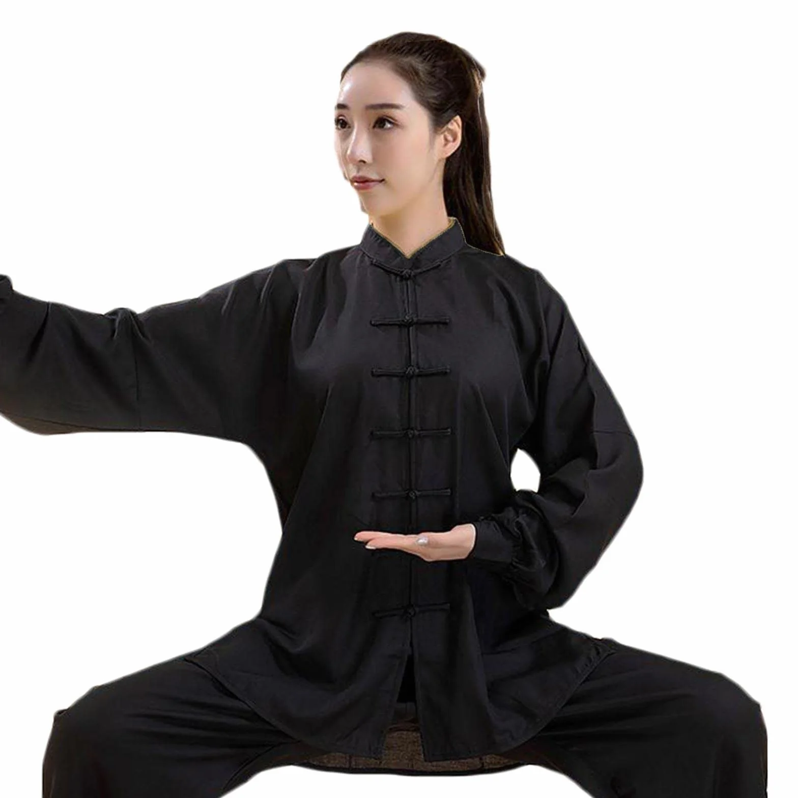 Tai Chi mundur mężczyźni kobiety sztuki walki ubrania treningowe kung fu zestawy strojów tradycyjne skrzydło chun mundur topy dole, czarny, XL