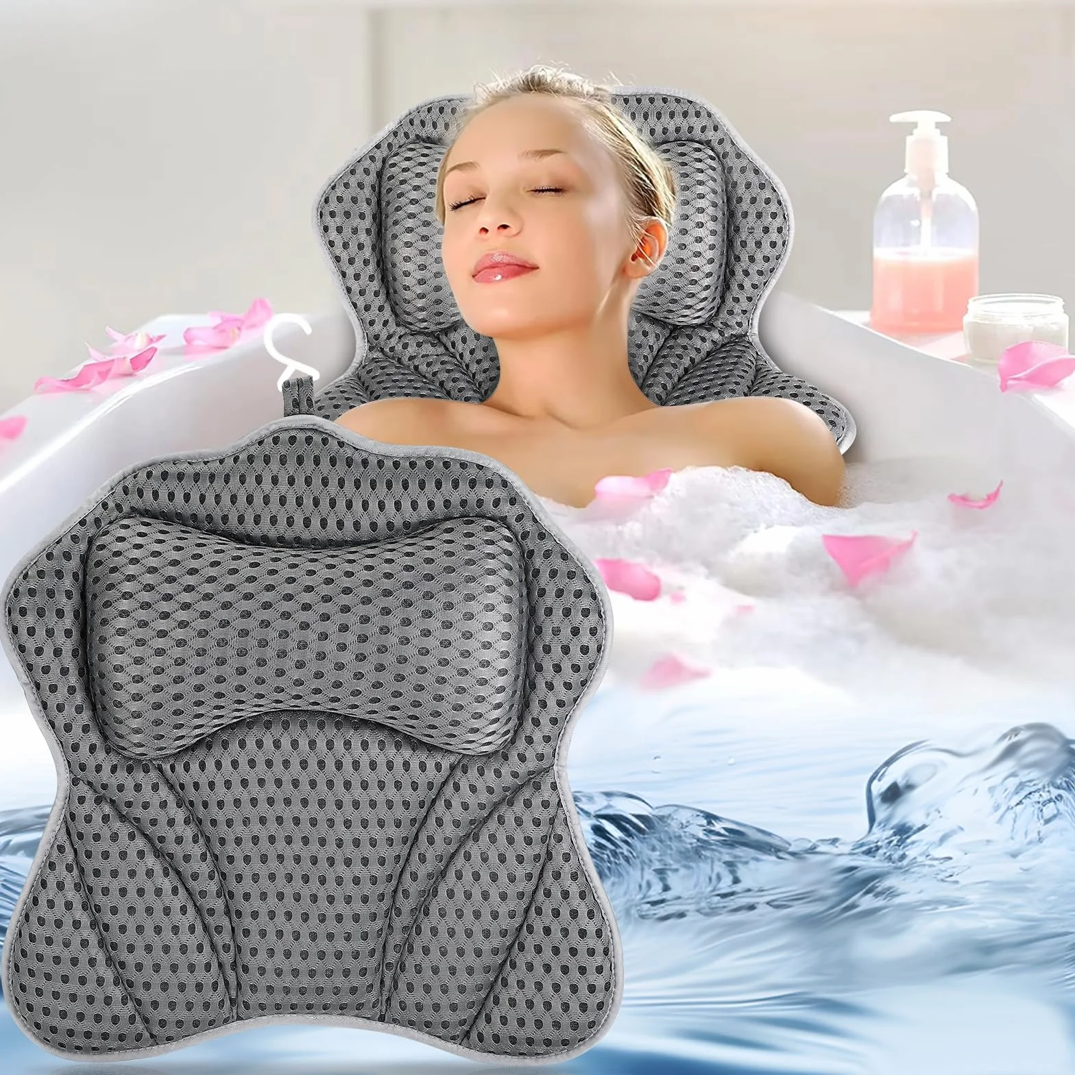 Poduszka do wanny z 2 przyssawkami 4D Air-Mesh ergonomiczna