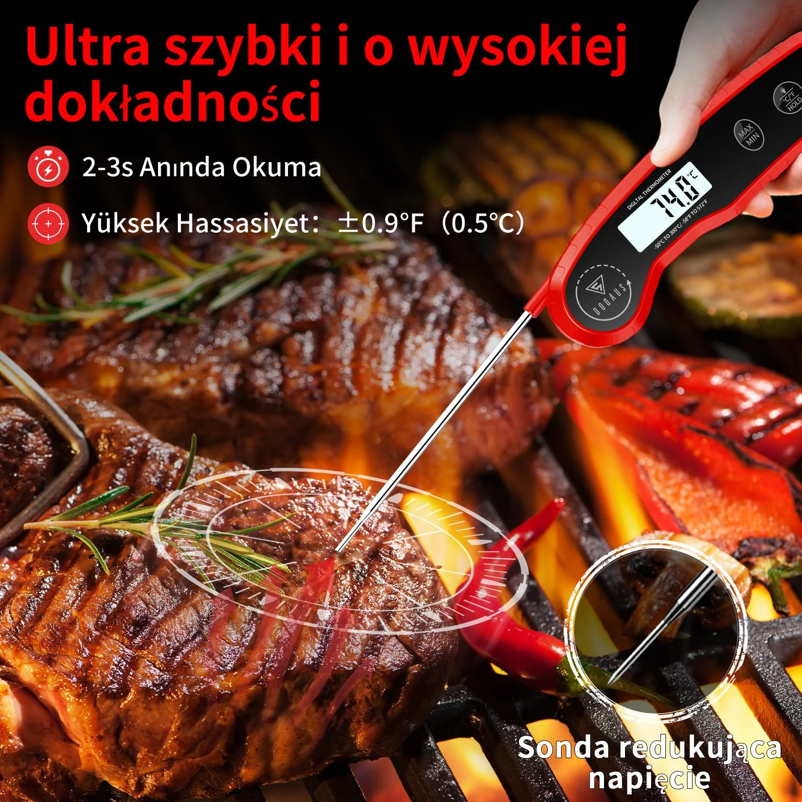 DOQAUS Termometr do grillowania czerwony