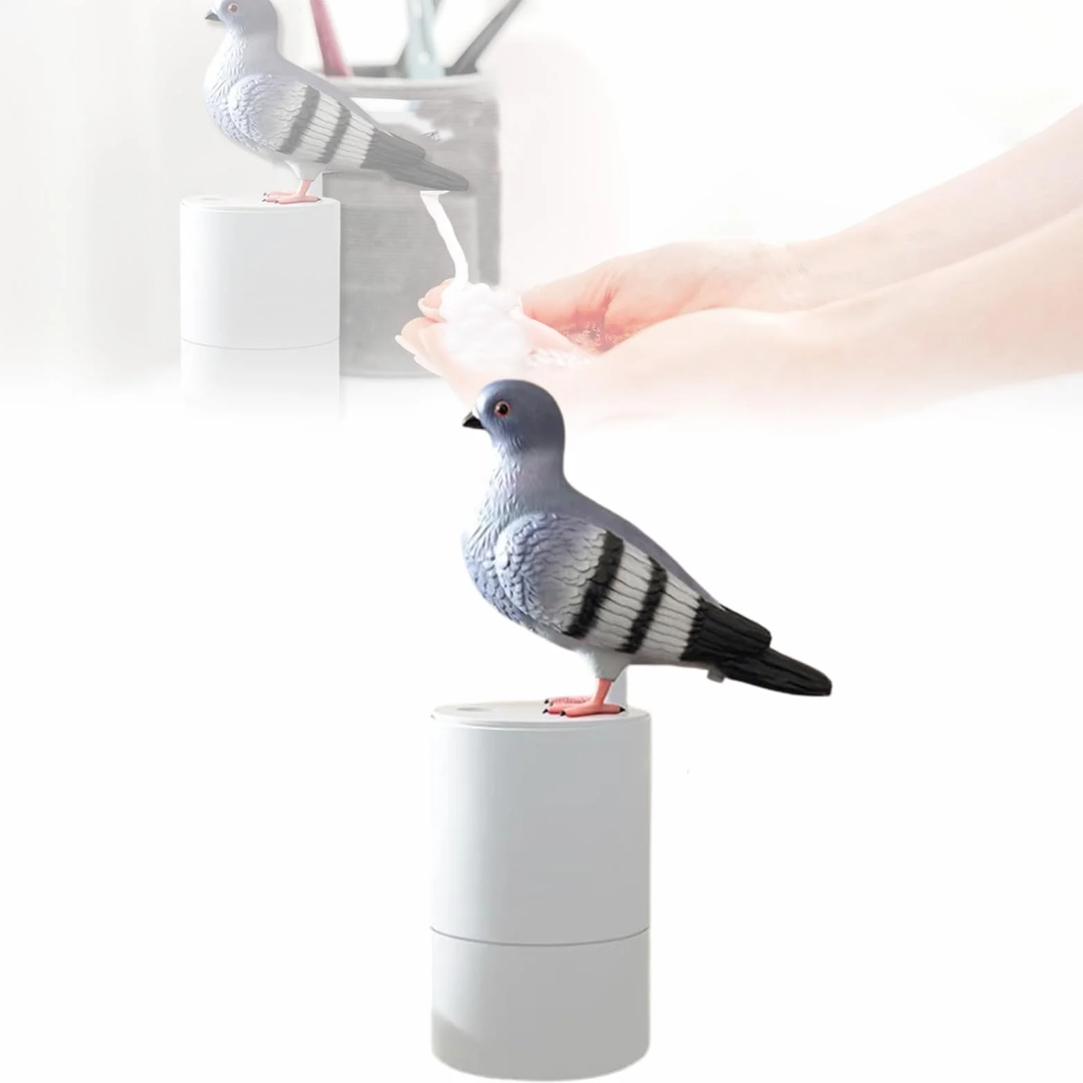 Pigeon Automatyczna myjka do rąk z pianki indukcyjnej, dozownik mydła dla gołębi, dozownik mydła dla ptaków, automatyczny bezdotykowy, mydło z czujnikiem ręcznym (szary)