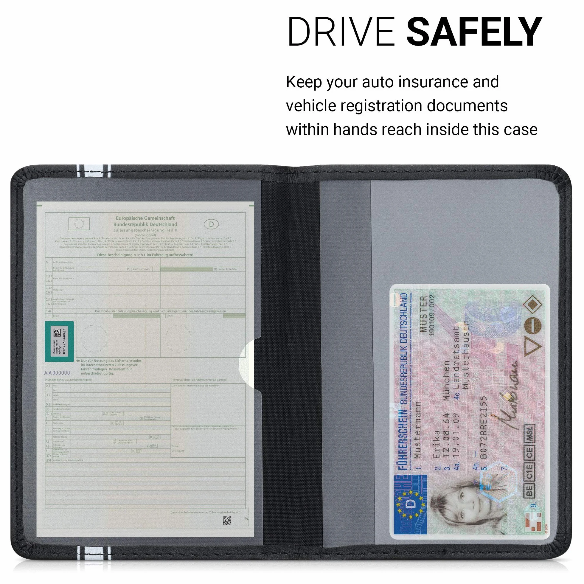 kwmobile Etui na dowód rejestracyjny pojazdu z przegródkami na karty - sztuczna skóra etui torebka certyfikat dopuszczenia - Don't Touch My Car biały czarny, biały czarny