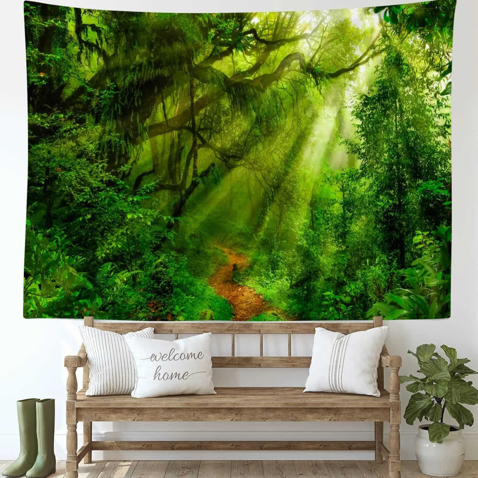 Gobelin ścienny z motywem natury, zielony, las, drzewo, 240 x 220 cm