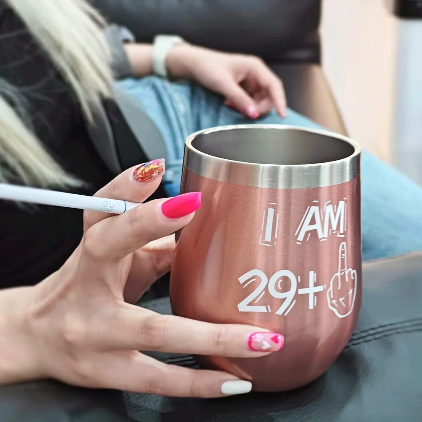 BOKALAKA Kubek do wina stal nierdzewna 350 ml 12 oz prezent na 30 urodziny kobiet
