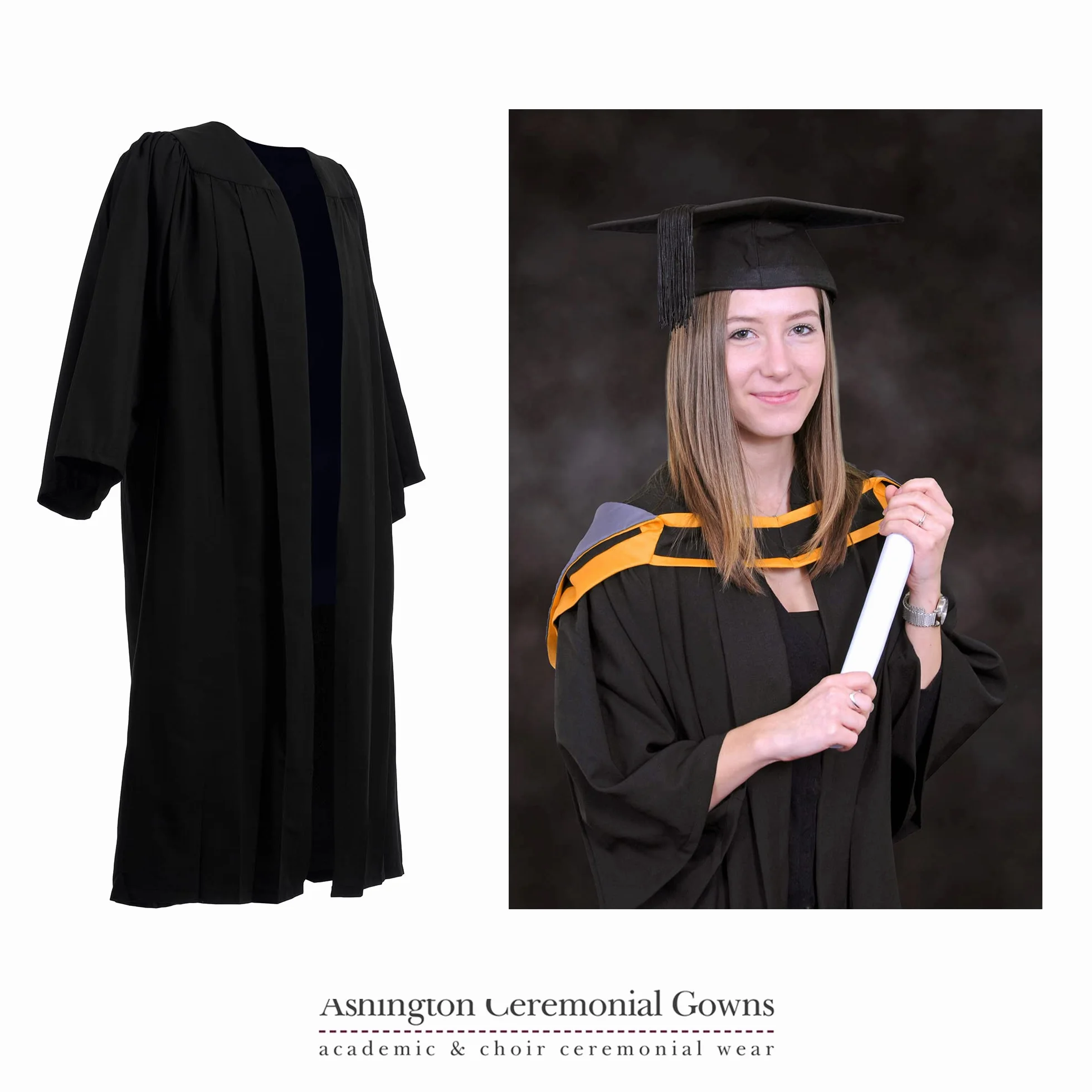 Ashington Value Suknia ukończenia szkoły i czapka unisex, kostium na ceremonię akademicką do szkoły średniej i na uniwersytet, strój dla nastolatków, czarny, Czarny, XL
