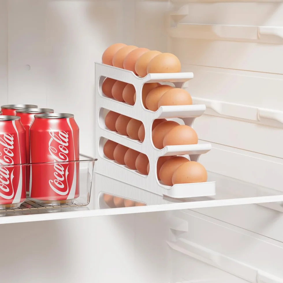 Uchwyt na jajka organizer lodówki, automatyczne toczenie oszczędzające miejsce przechowywanie jajek, uchwyt na jajka do lodówki, kuchnia - 1 sztuka, Egg Holder