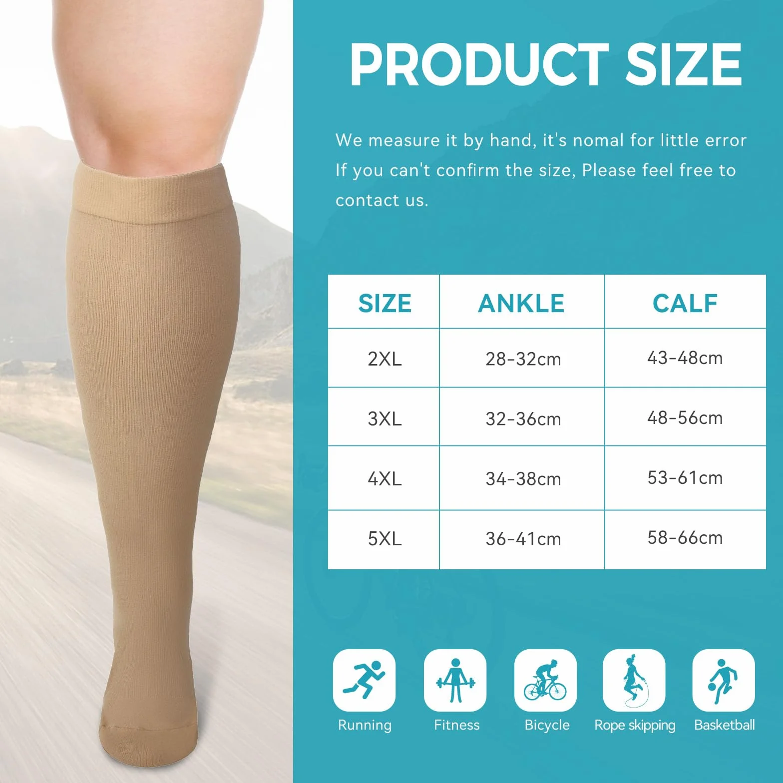 LEOSTEP 2XL-5XL Plus Size skarpety uciskowe w dużych rozmiarach, dla mężczyzn i kobiet, szerokie łydki (3 pary), krążenie krwi i regeneracja, zwiększają wytrzymałość, wędrówki, skarpety podróżne, 20