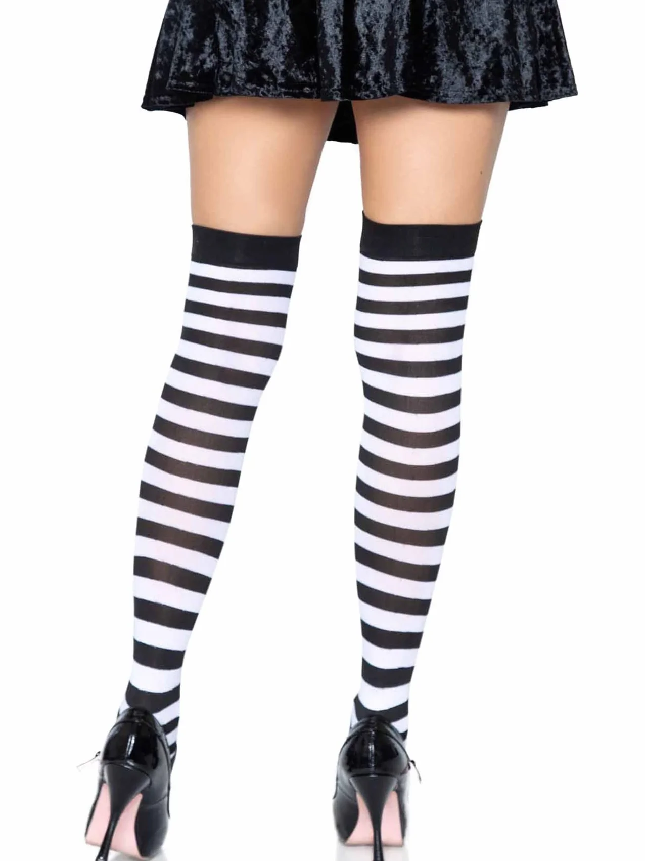Leg Avenue Striped nylon thigh highs,Jeden Rozmiar(Czarny Biały)