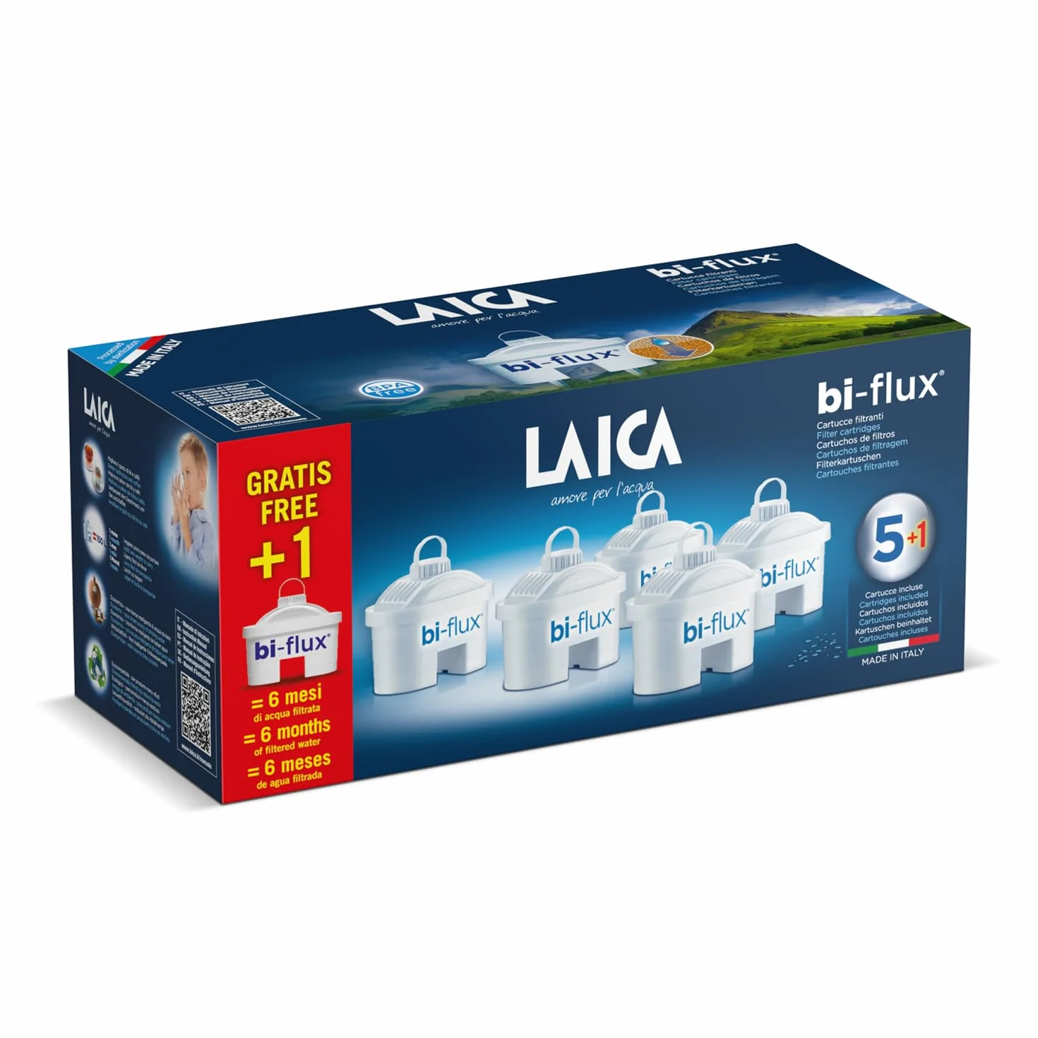 Laica Bi-Flux Wkłady Filtrujące, 6 Sztuk, Tworzywo Sztuczne, Biały