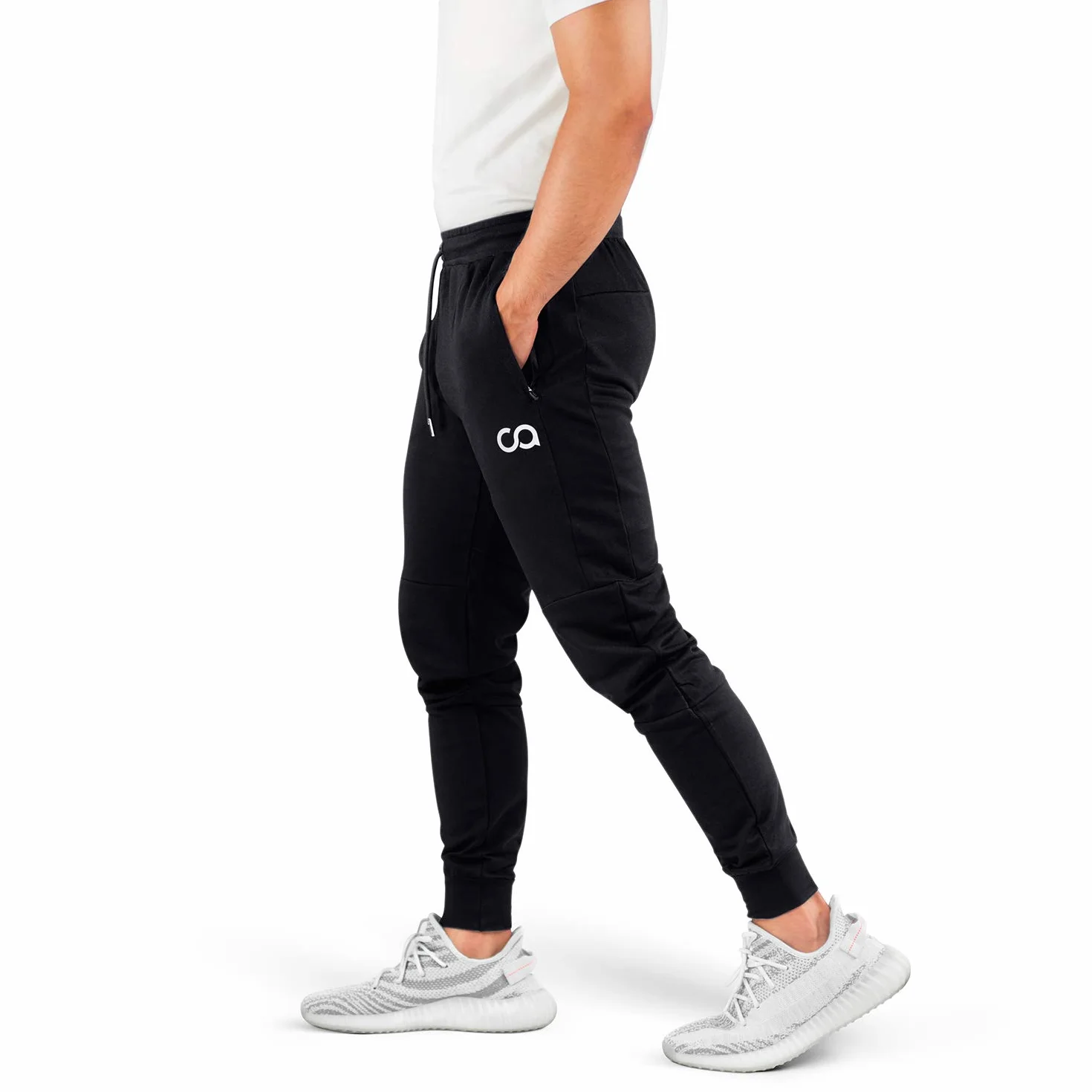 Rejs Joggery dla mężczyzn, spodnie dresowe dla mężczyzn slim fit aktywne sporty bieganie męskie joggery z kieszeniami na zamek błyskawiczny - czarne - małe