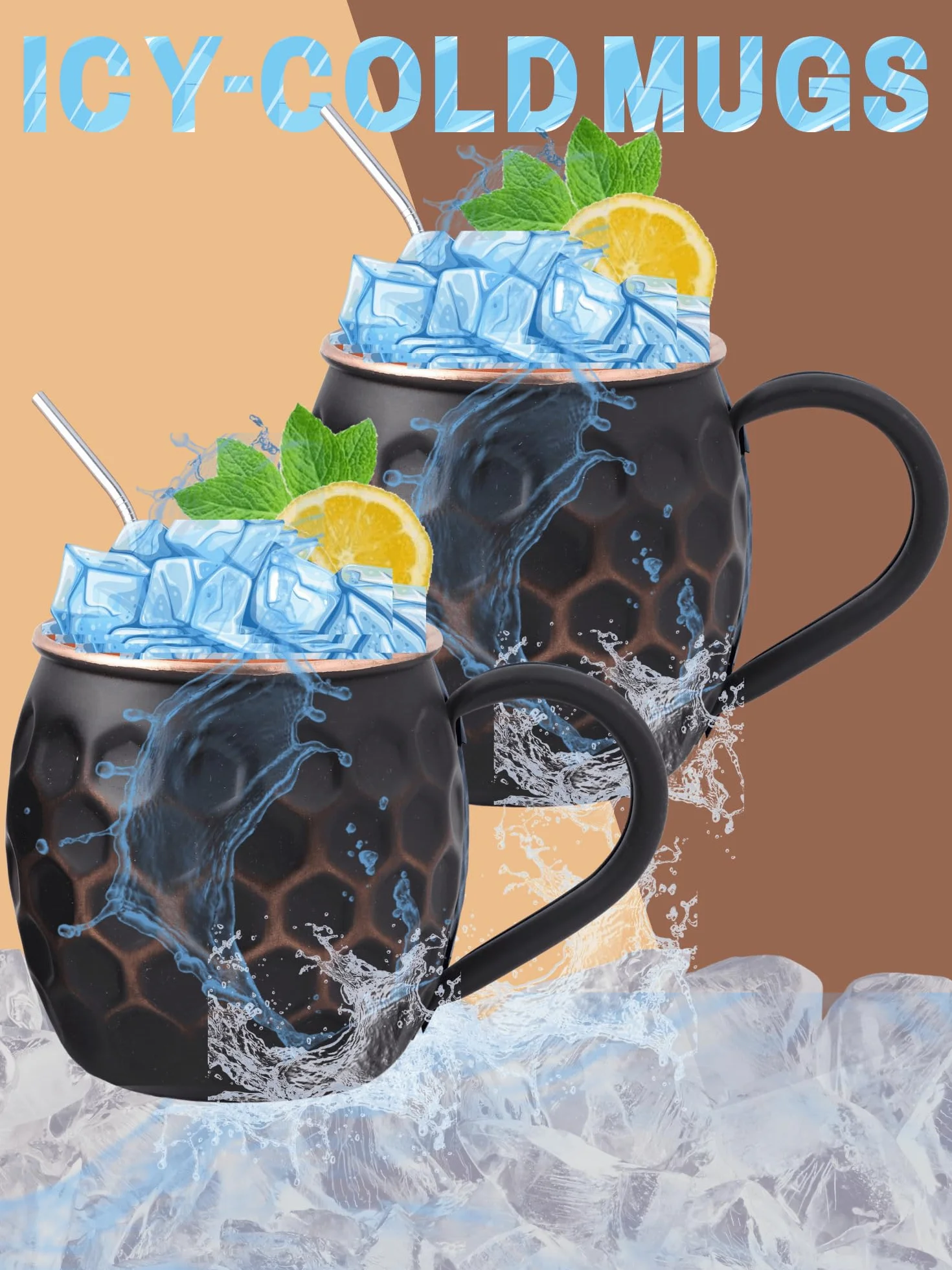 Staglife Moscow Mule czarny kubek o strukturze plastra miodu 473,6 g, zestaw 2 szt., z prawdziwej miedzi do picia mułów moskiewskich, ręcznie wykonane kubki miedziane, pudełko na prezent dla mężczyzn,