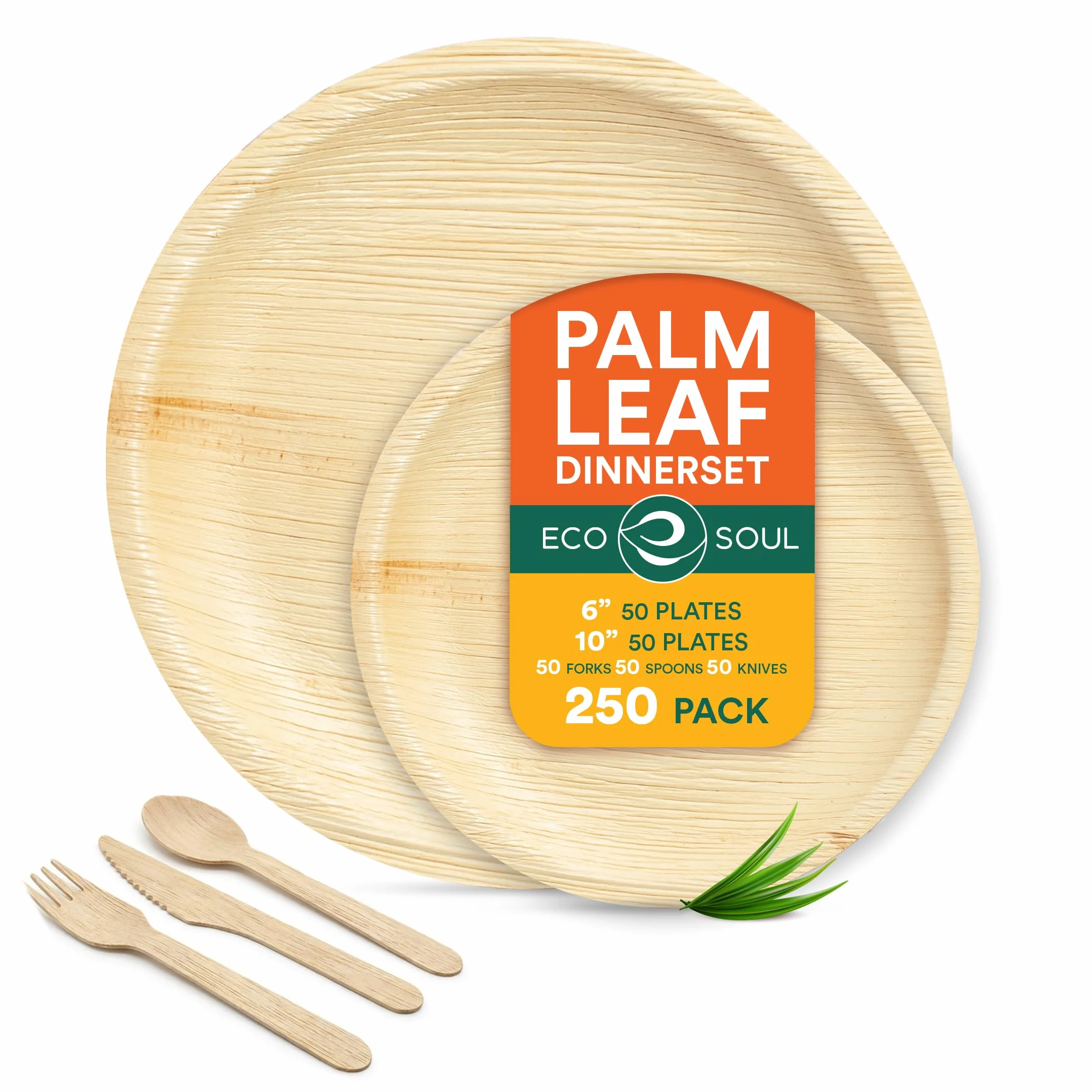 ECO SOUL W 100% kompostowalny zestaw naczyń obiadowych z liści palmowych biodegradowalne jednorazowe przybory