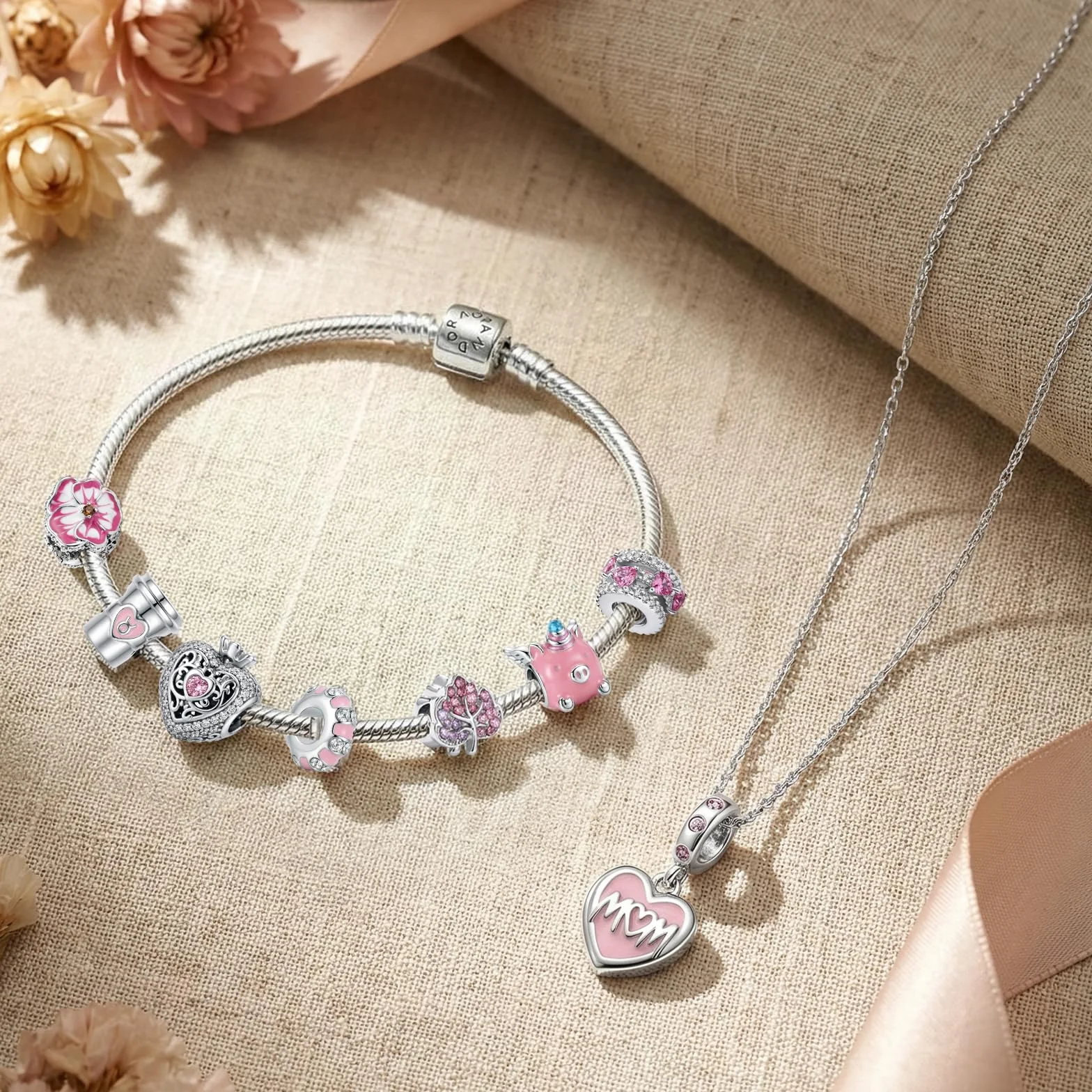 Zawieszki Charms do bransoletki Pandory 12 sztuk srebrna różowa biżuteria akcesoria Y2k
