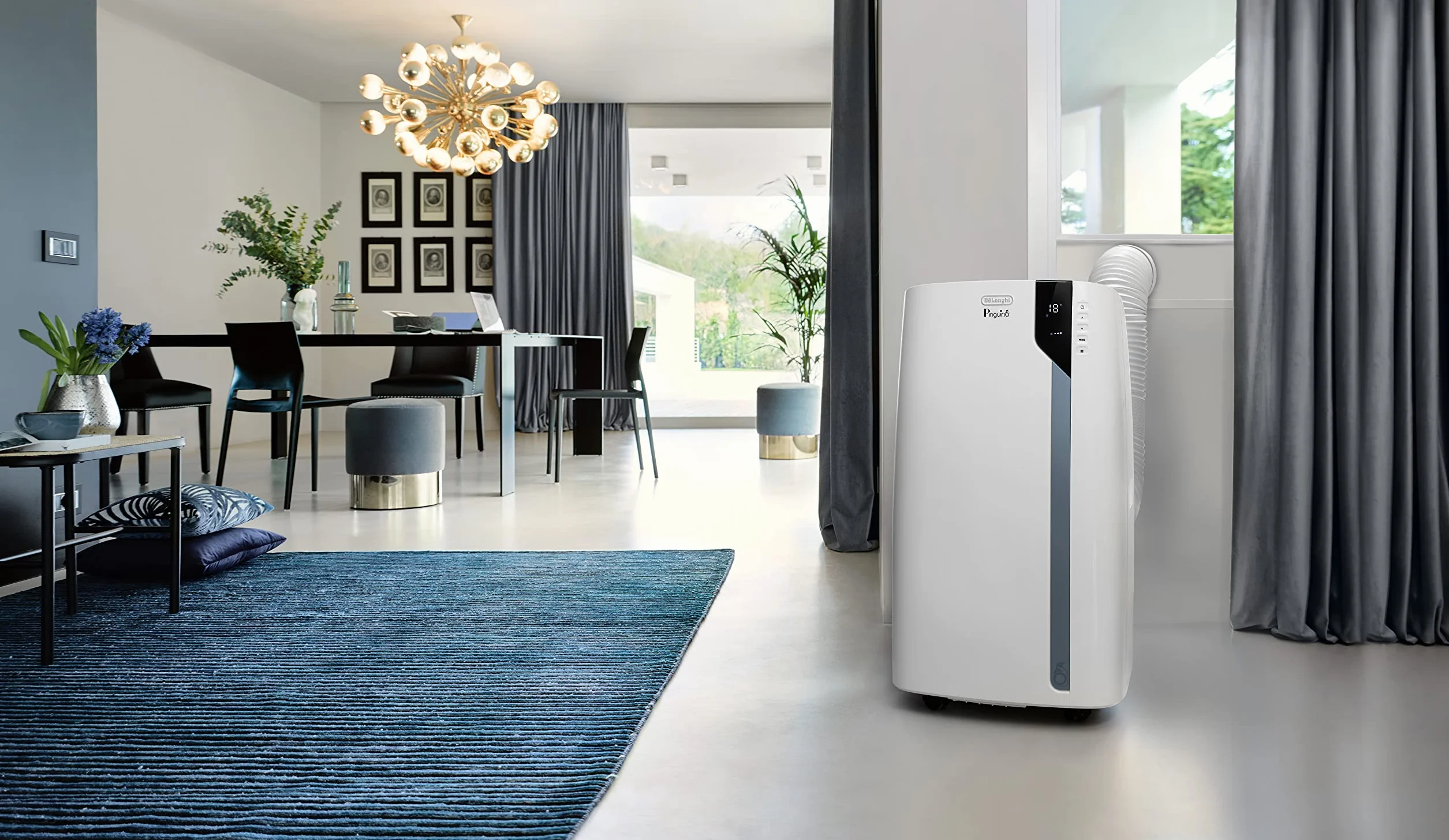 De'Longhi Pinguino PAC EX105 przenośny klimatyzator z technologią EcoRealFeel, 10 000 BTU/h, do pomieszczeń do 100 m³, funkcja osuszania i wentylacji, timer 24h, klasa efektywności energetycznej A+++,