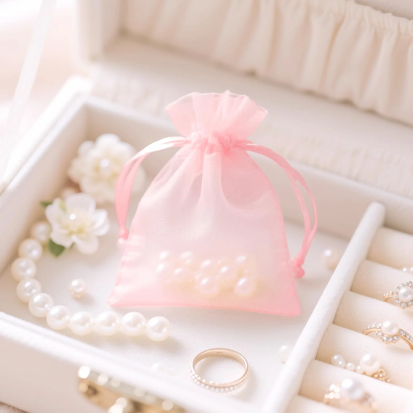 Torebki na prezenty z organzy 7 × 9 cm różowa 100 szt. G2PLUS