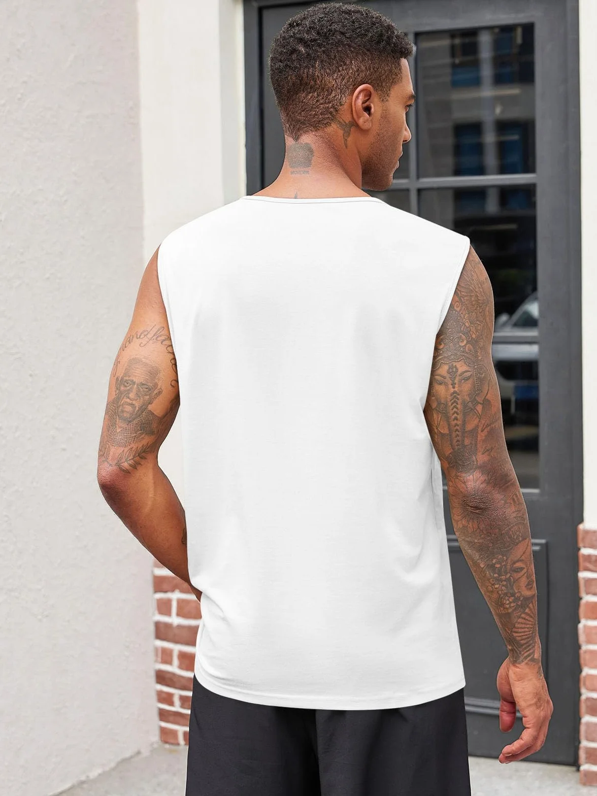 Runcati Męski tank top bez rękawów, na siłownię, fitness, Henley, jednokolorowy, slim fit, koszulka mięśniowa, luźna, basic, na lato, na plażę