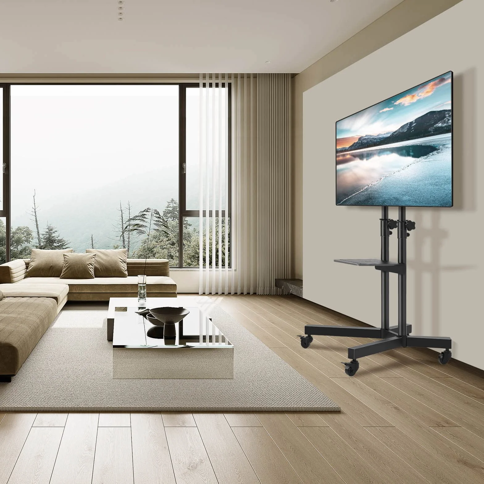 RFIVER Mobile TV Stand na kółkach do 32-75 cali, VESA 600x400mm, MAX 50kg, regulowana wysokość