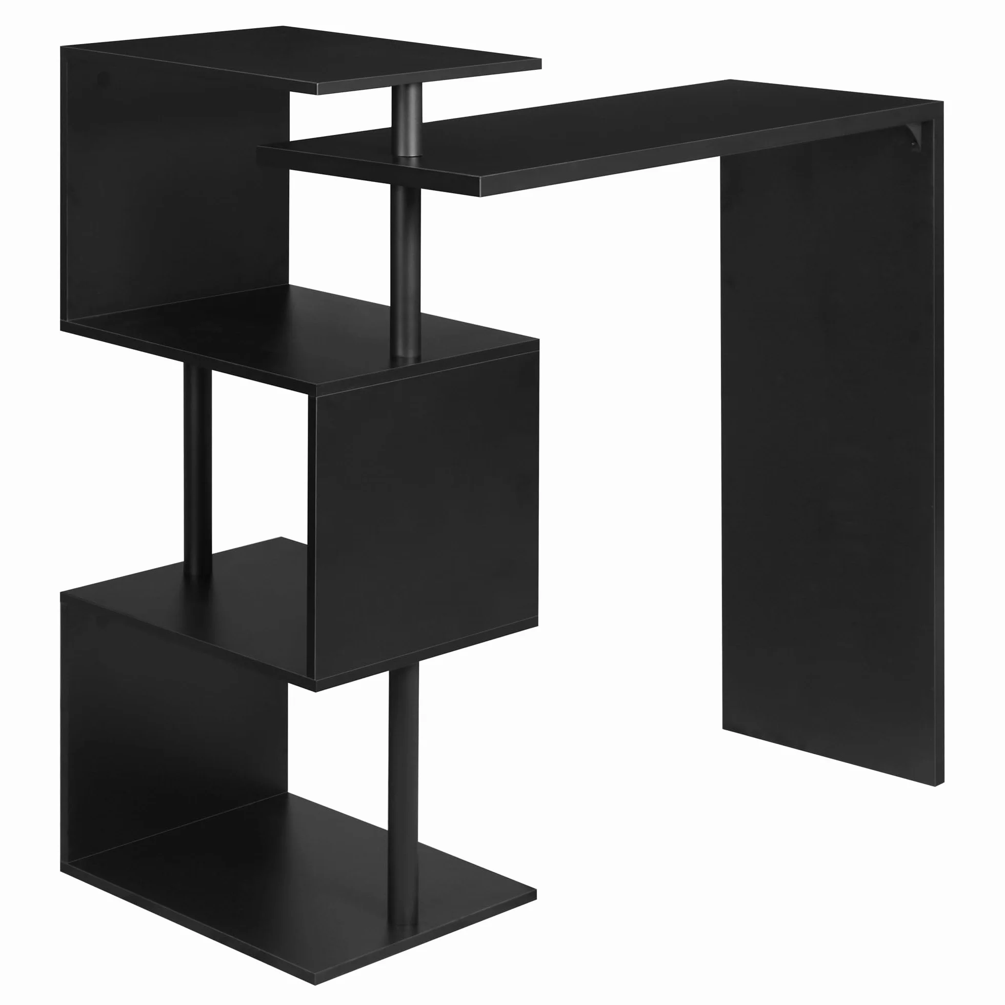 WOLTU Stolik barowy z 3 półkami obrotowy metal MDF 134x112x38 cm czarny