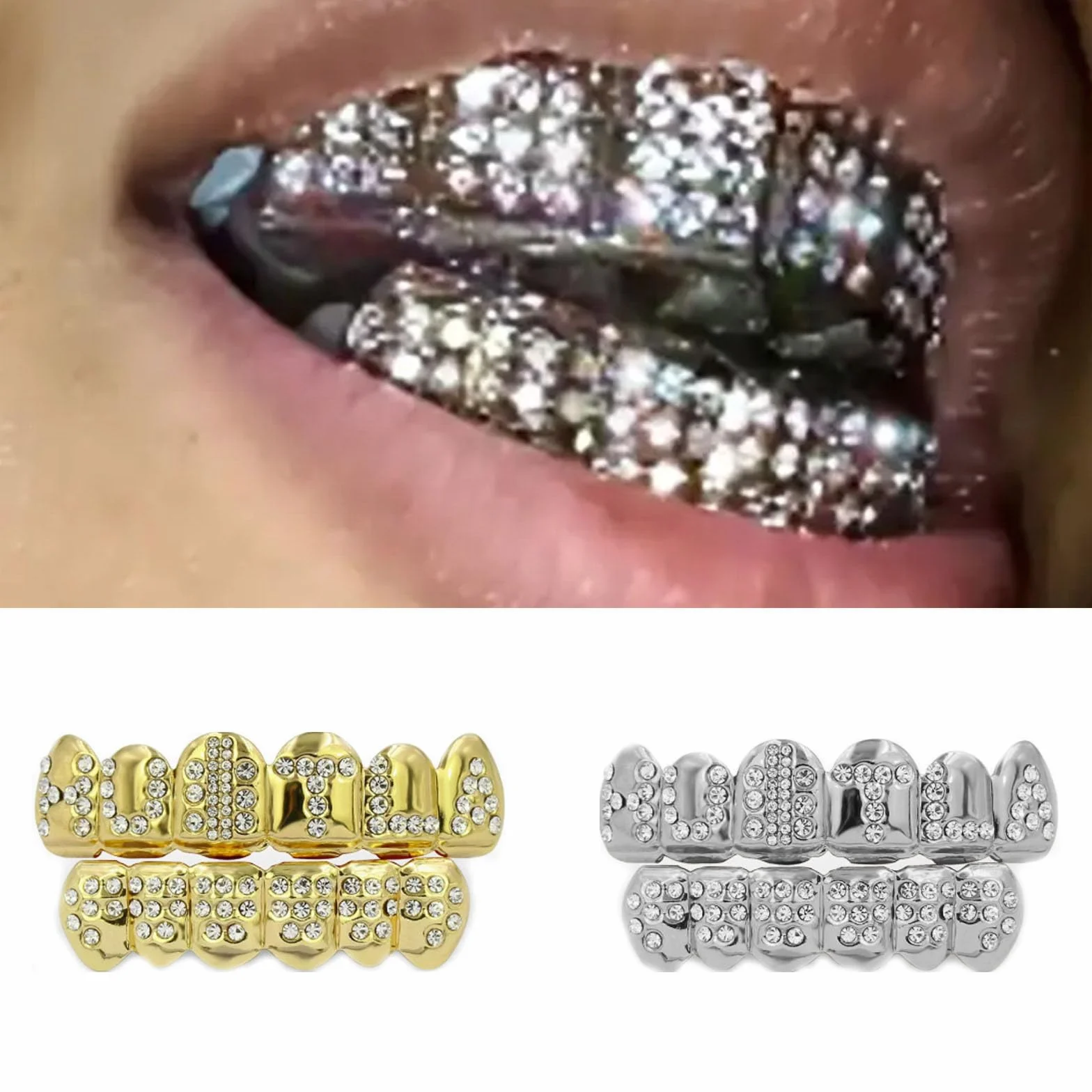 Zestaw 2 szt. Hip Hop zęby złote zęby Hip Hop Teeth Grills Gold