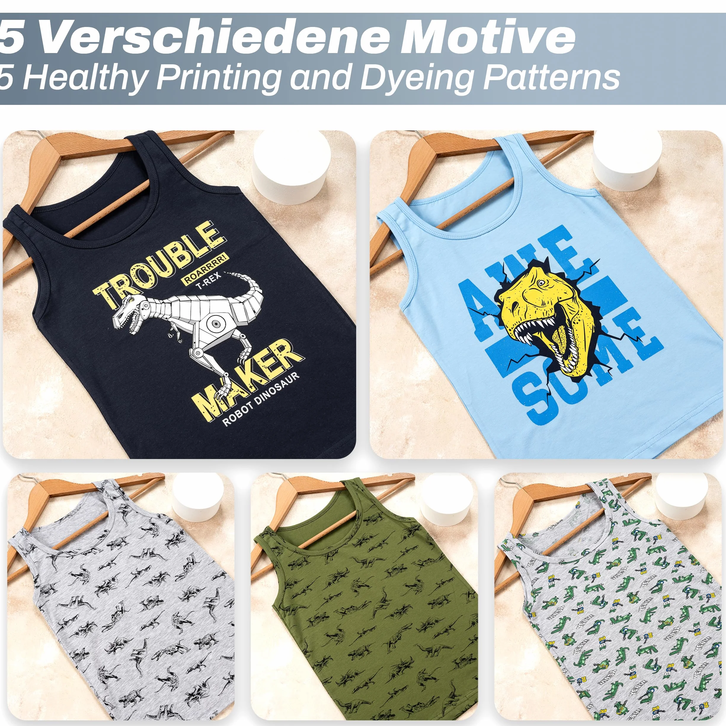 LOREZA ® 5-pak podkoszulek chłopięcych z bawełny tank top bielizna chłopięca