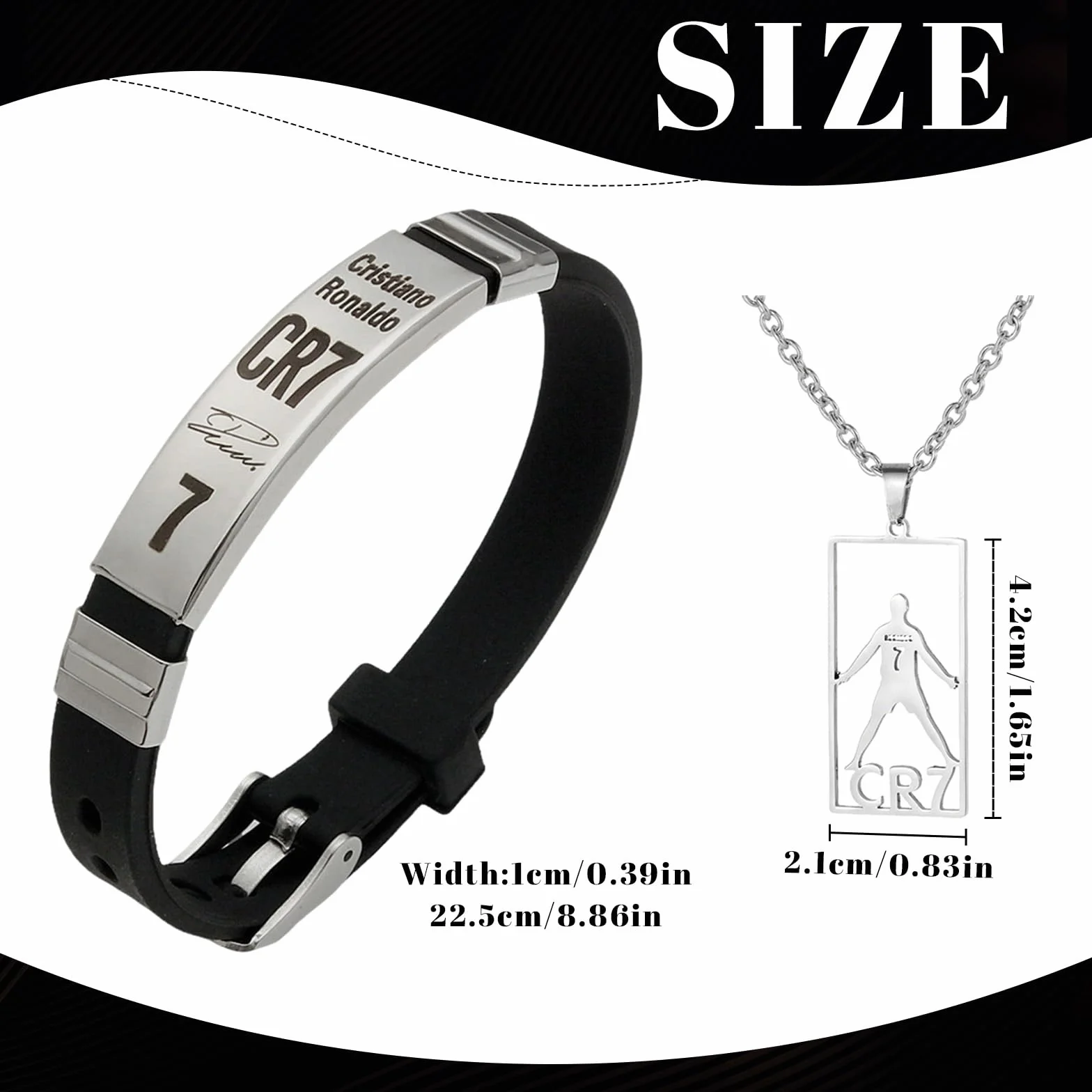 Srebrne prezenty piłkarskie dla chłopców, 2 sztuki, biżuteria CR7, bransoletki, długość łańcuszka 60 cm, regulowany obwód nadgarstka, prezent dla chłopców, fanów piłki nożnej