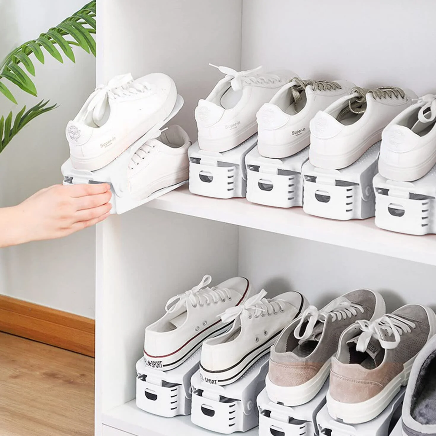 Organizer na buty regulowany 30 sztuk stojak biały