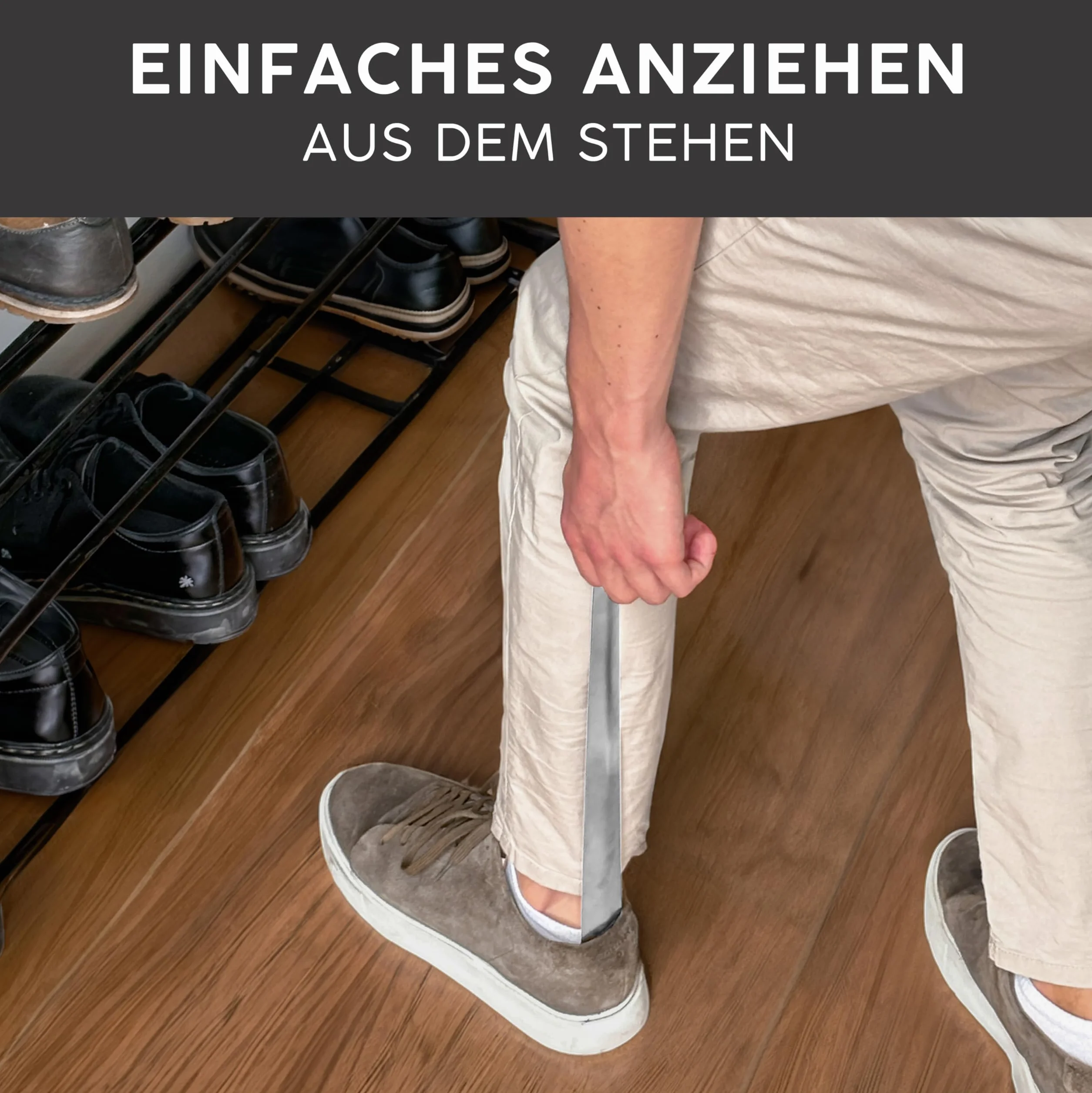 Walking Line® Edelstahl Schuhlöffel 42cm lang - Premium Schuhanzieher aus Metall - Schuhlöffel kurz - Schuhlöffel Metall kurz - Schuhanzieher kurz aus Edelstahl - Schuhlöffel Metall - Schuhlöffel kurz