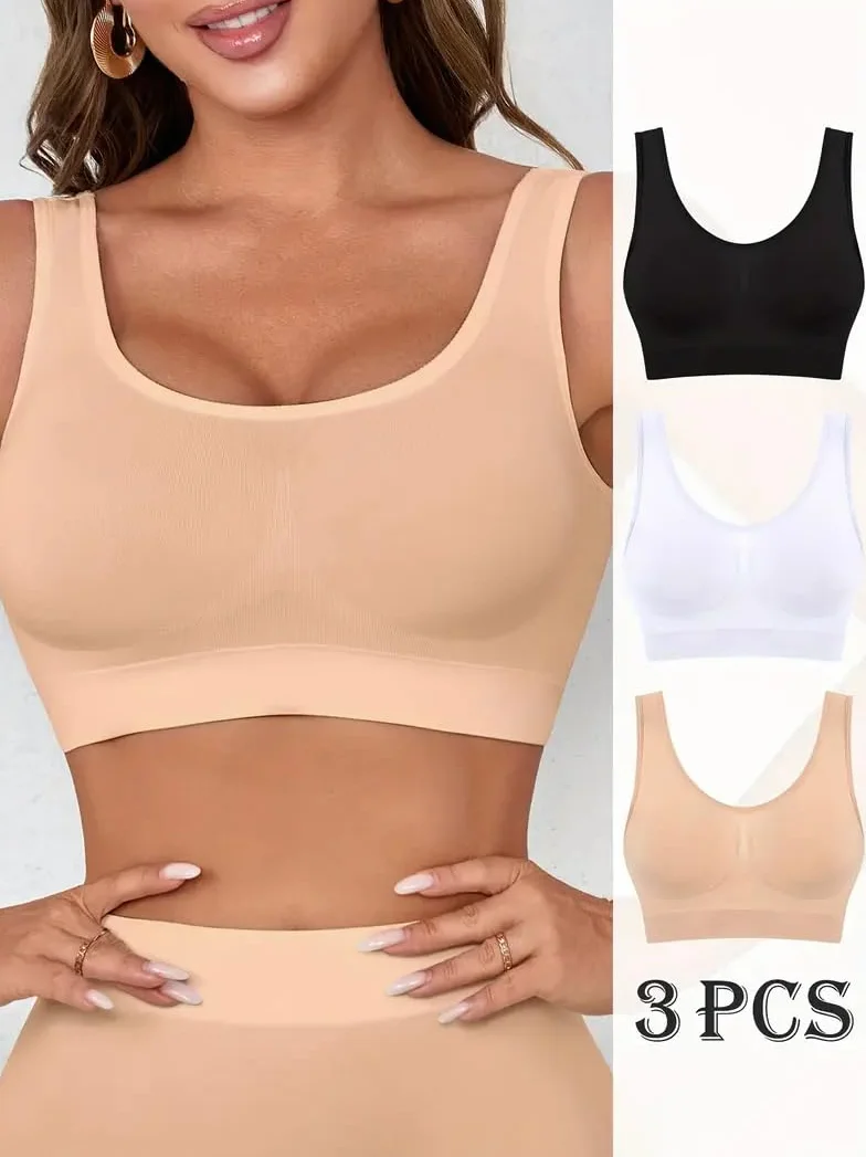 Boolavard 3-częściowy zestaw bezszwowych biustonoszy dla kobiet, bez fiszbinów, miękki biustonosz sportowy