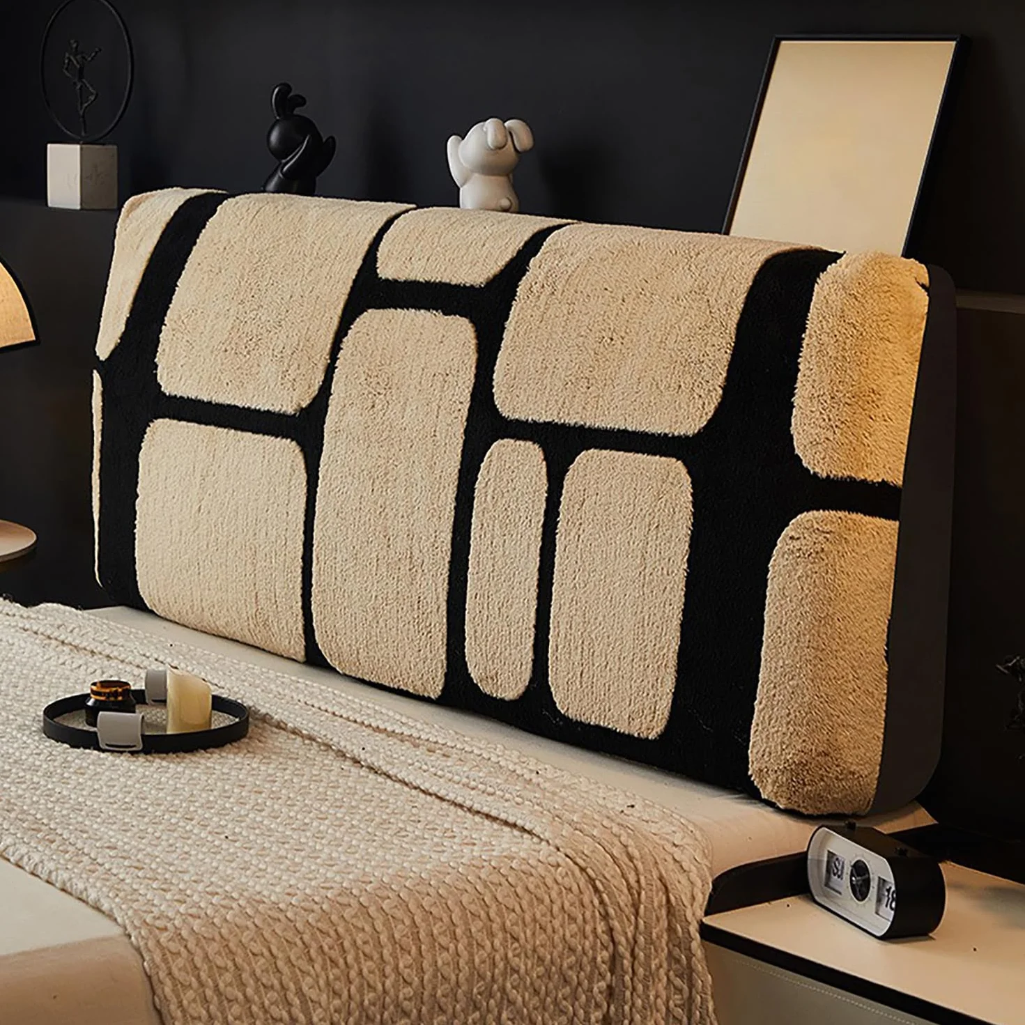Miękki pluszowy pokrowiec na wezgłowie łóżka King Size 180cm Beige