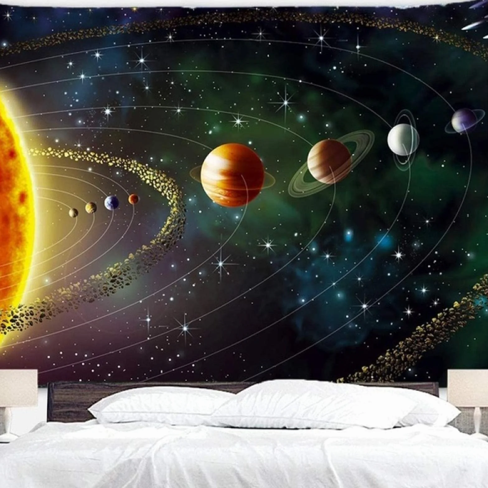 Planety Gobelin Przestrzeń Kosmiczna Galaxy Wszechświat Drukowane Gobeliny Wiszące Na Ścianie Sypialnia Salon Akademik Home Decoration Mural 230x180cm