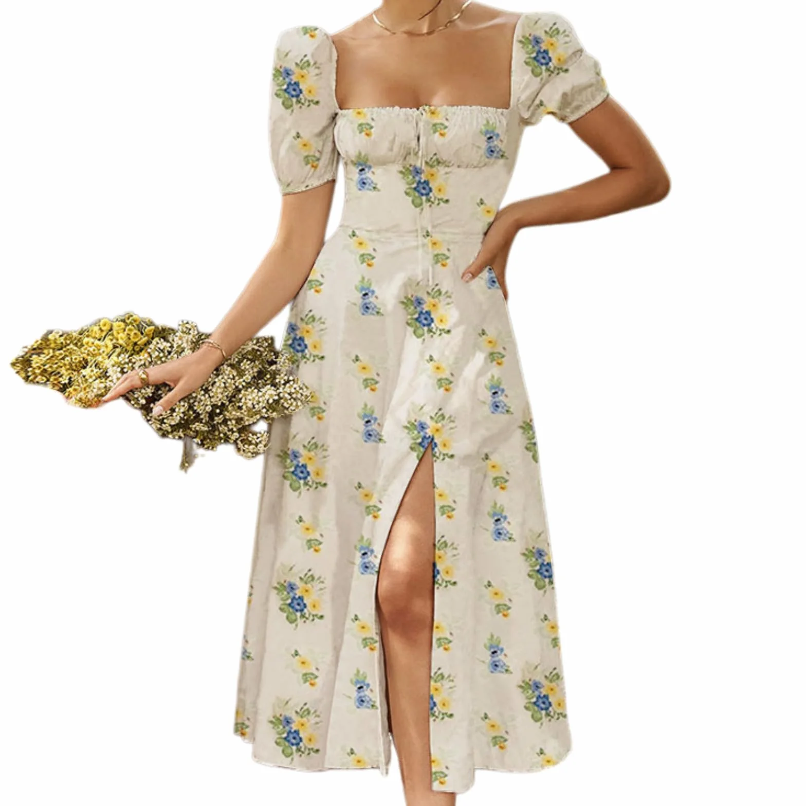 Mini spódnica damska kwiatowy babydoll mini sukienka krawat bransoletka letnia plaża Ruffle Warstwowe Ramię Regulowany -e-s
