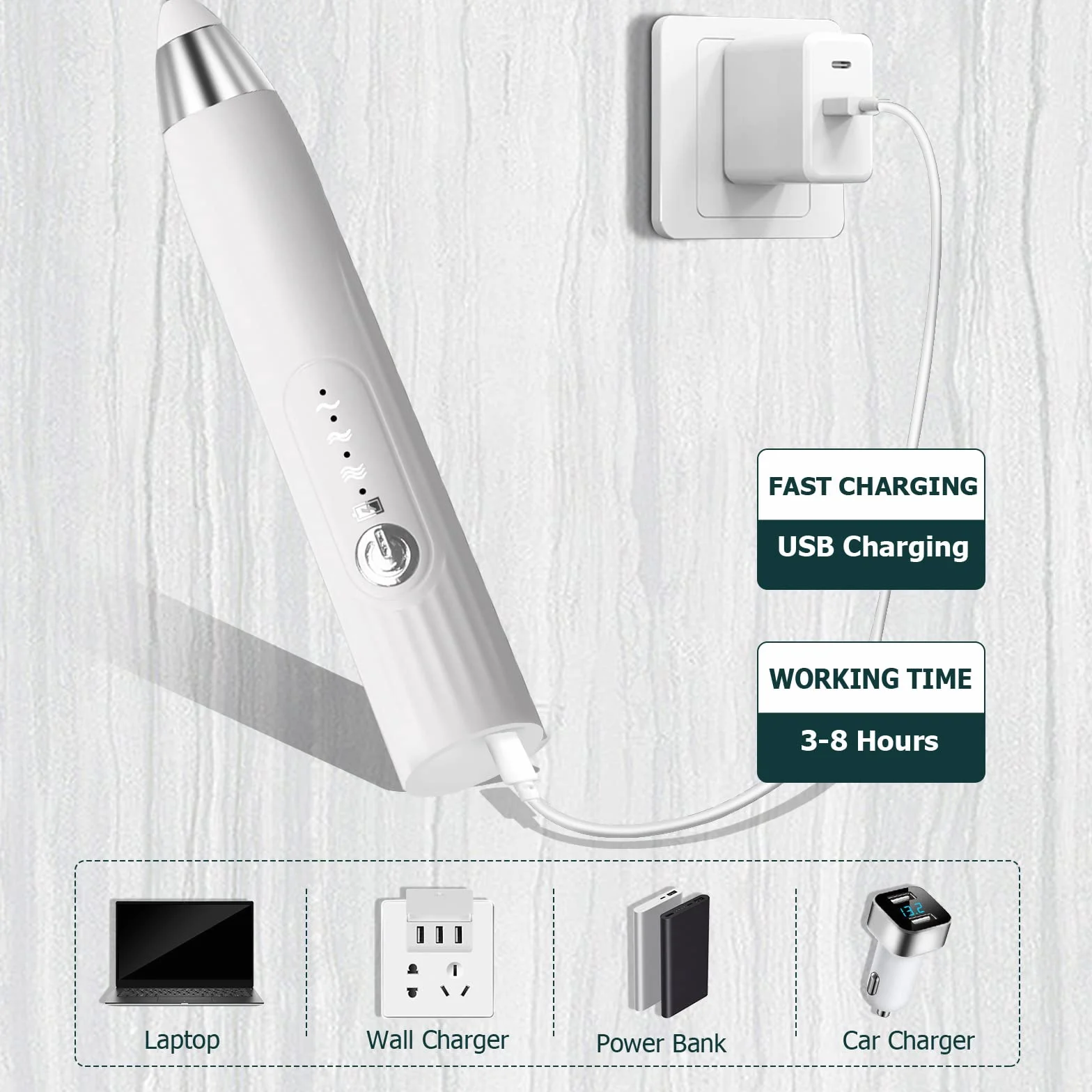 EBUYFIRE Akumulatorowy spieniacz do mleka cappuccino USB, ręczna trzepaczka do kawy (biały)