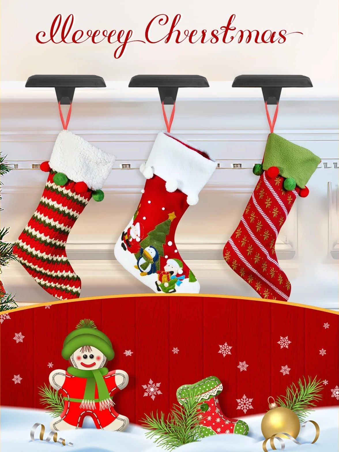 EBANKU Świąteczny uchwyt na skarpety, black 8 szt. metalowe haczyki do zawieszania, antypoślizgowy wiszący hak do kominka, wieszaki na pończochy，Christmas Stocking Hanger