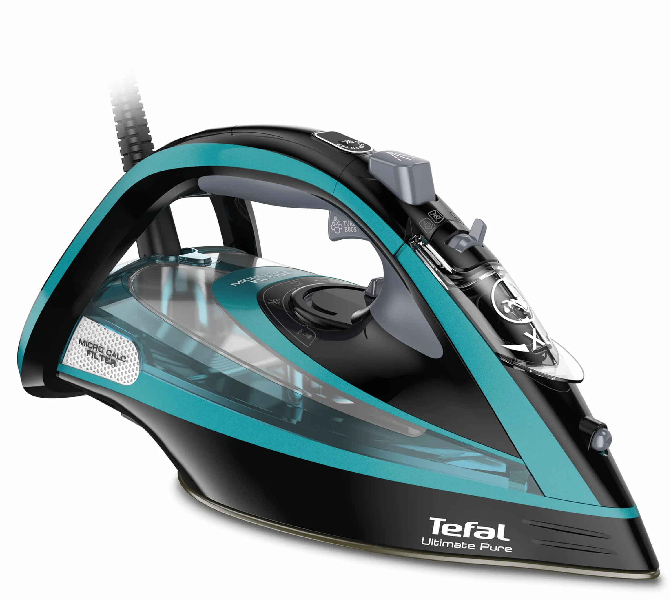 TEFAL FV9844 Ultimate Pure Żelazko, 3200W, uderzenie pary 250 g/min, stopa Durilium AirGlide Autoclean, 0,35 l, Czarny/Niebieski