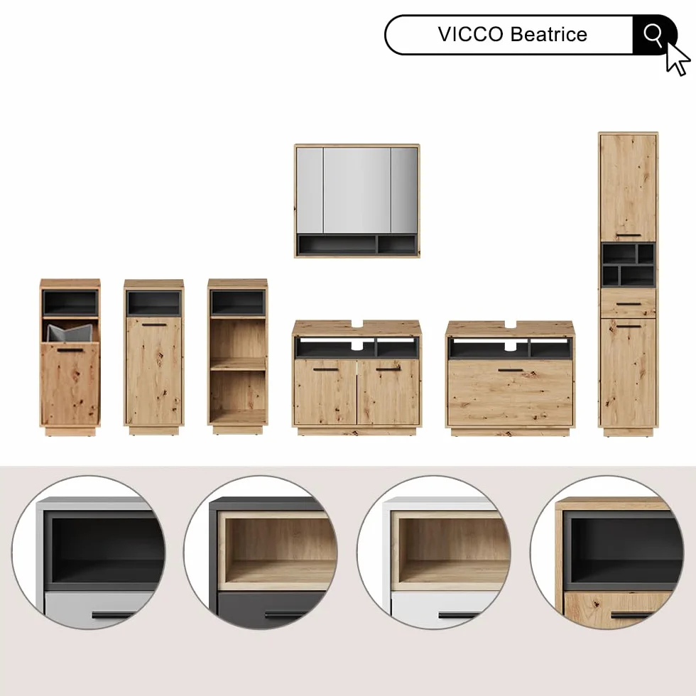 Vicco Szafka z lustrem łazienkowa 80x72 cm Biały Beatrice