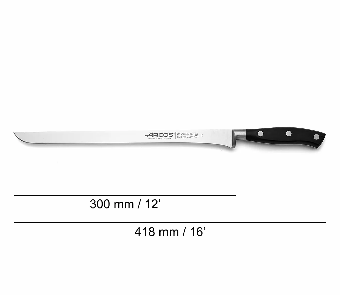 Arcos Riviera nóż do krojenia szynki kuta stal nierdzewna 300 mm