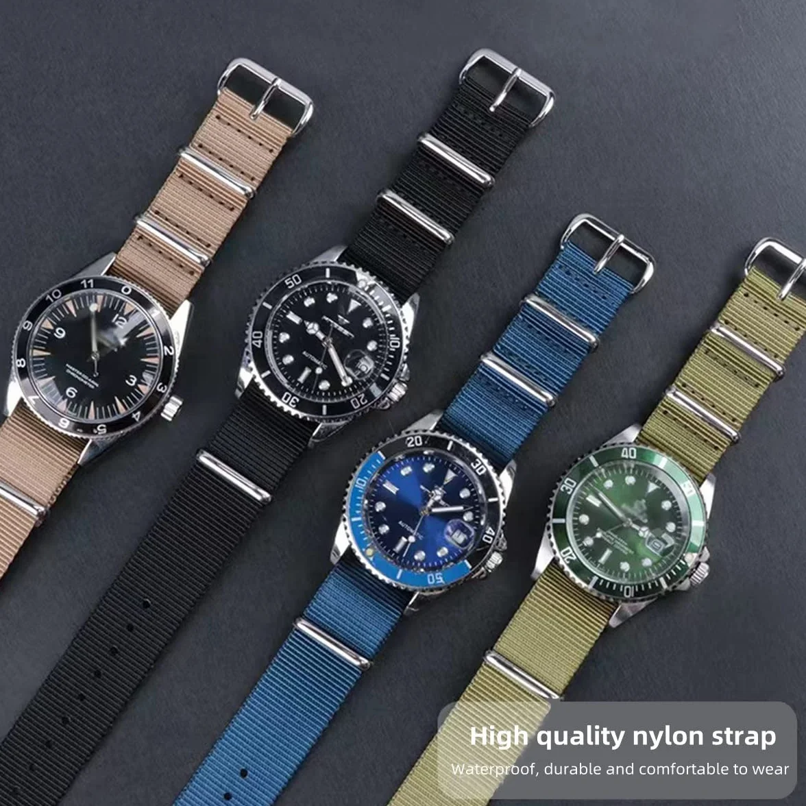Nylonowy Pasek do Zegarka, Styl NATO, Wybór, długość i Szerokość 16mm 18mm, 20mm, 22mm 24mm, Zamienne Paski Balistyczne dla Mężczyzn i kobiet, Czarno-szary, 18mm, Wytrzymały