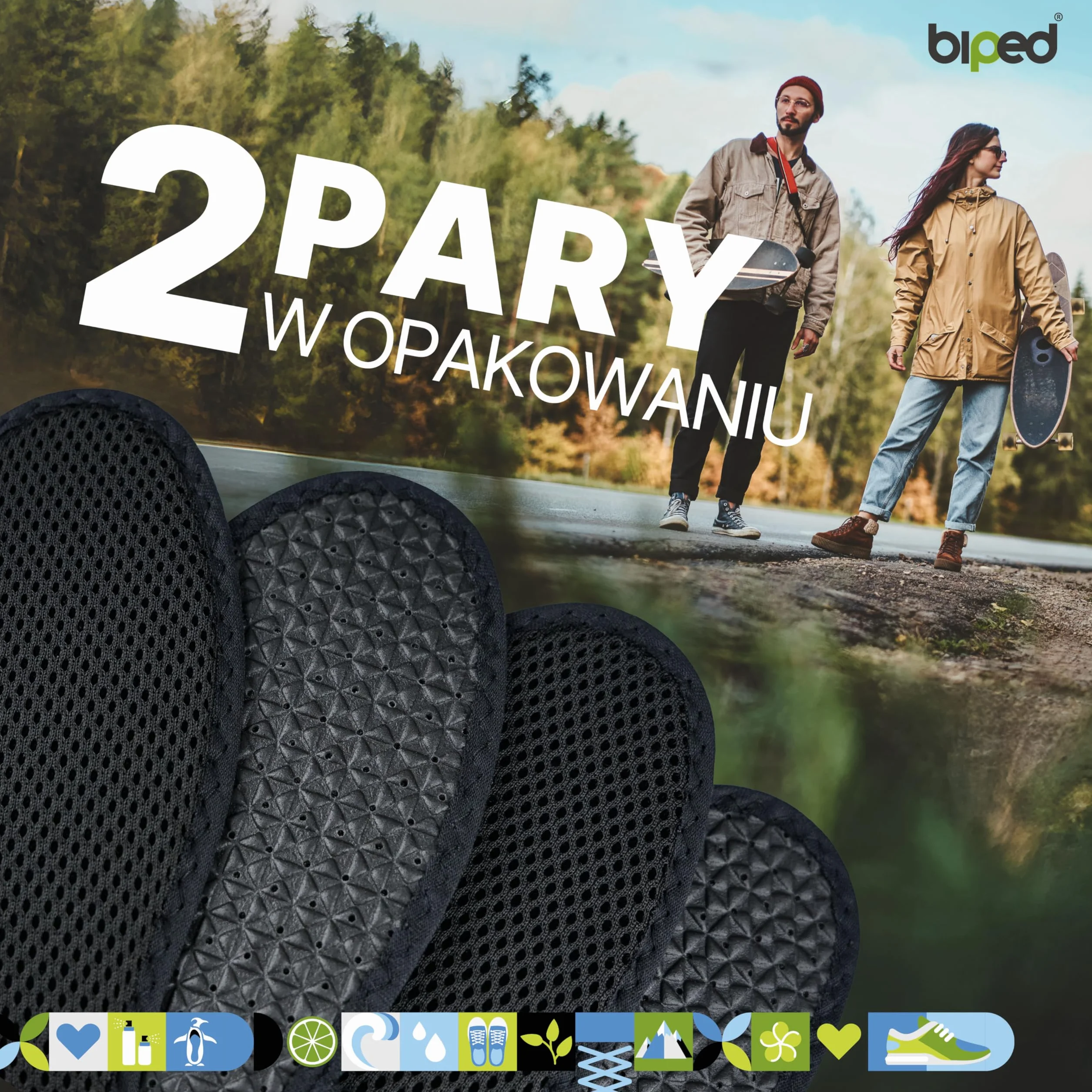 biped 2 pary wkładek z węglem aktywnym - Higieniczna świeżość do sneakersów, butów sportowych i roboczych - Na potliwość - Można prać z1017(40)