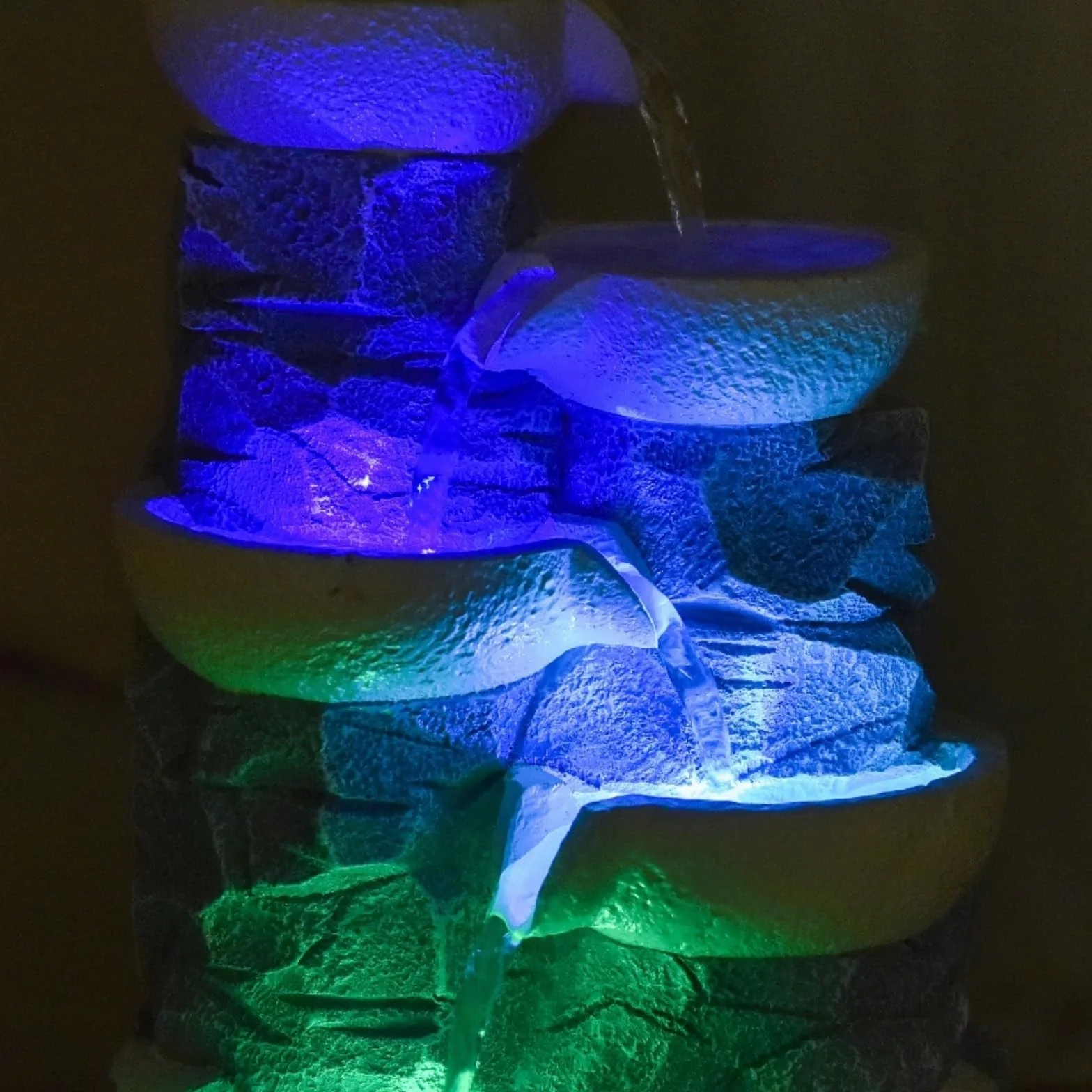 Zen'Light SCFR22-F6 wewnętrzna wodospad 4 poziomy słoik efekt kamienia naturalnego kolorowe diody LED, dekoracja wnętrz Zen i odpoczynek, fontanna stołowa, H 31cm - Ganda Zen'Light, Szary