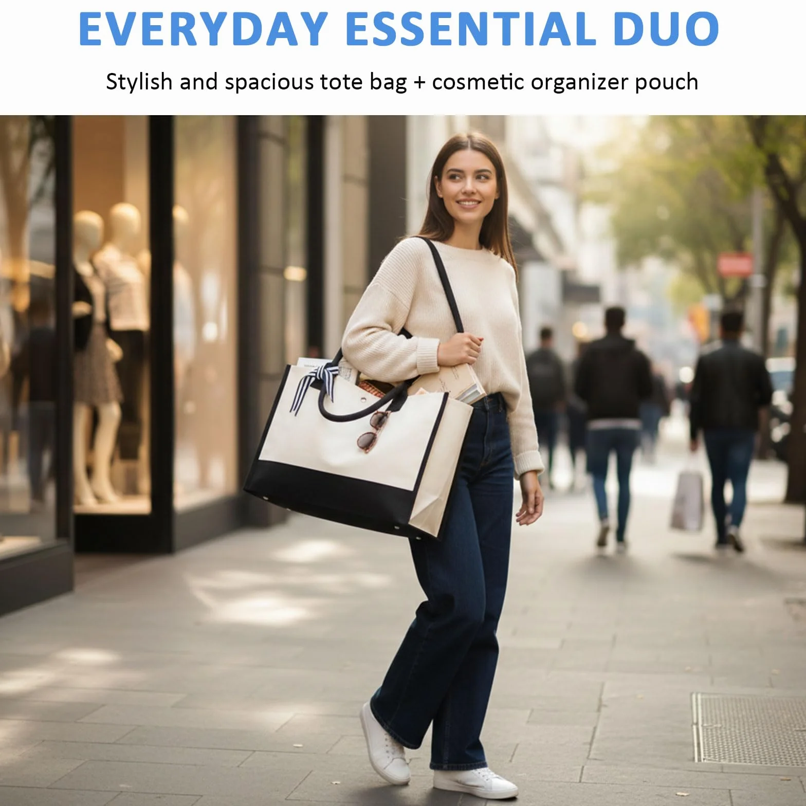 Jute Canvas Tote Bag Duża damska torba na zakupy z wewnętrzną kieszenią