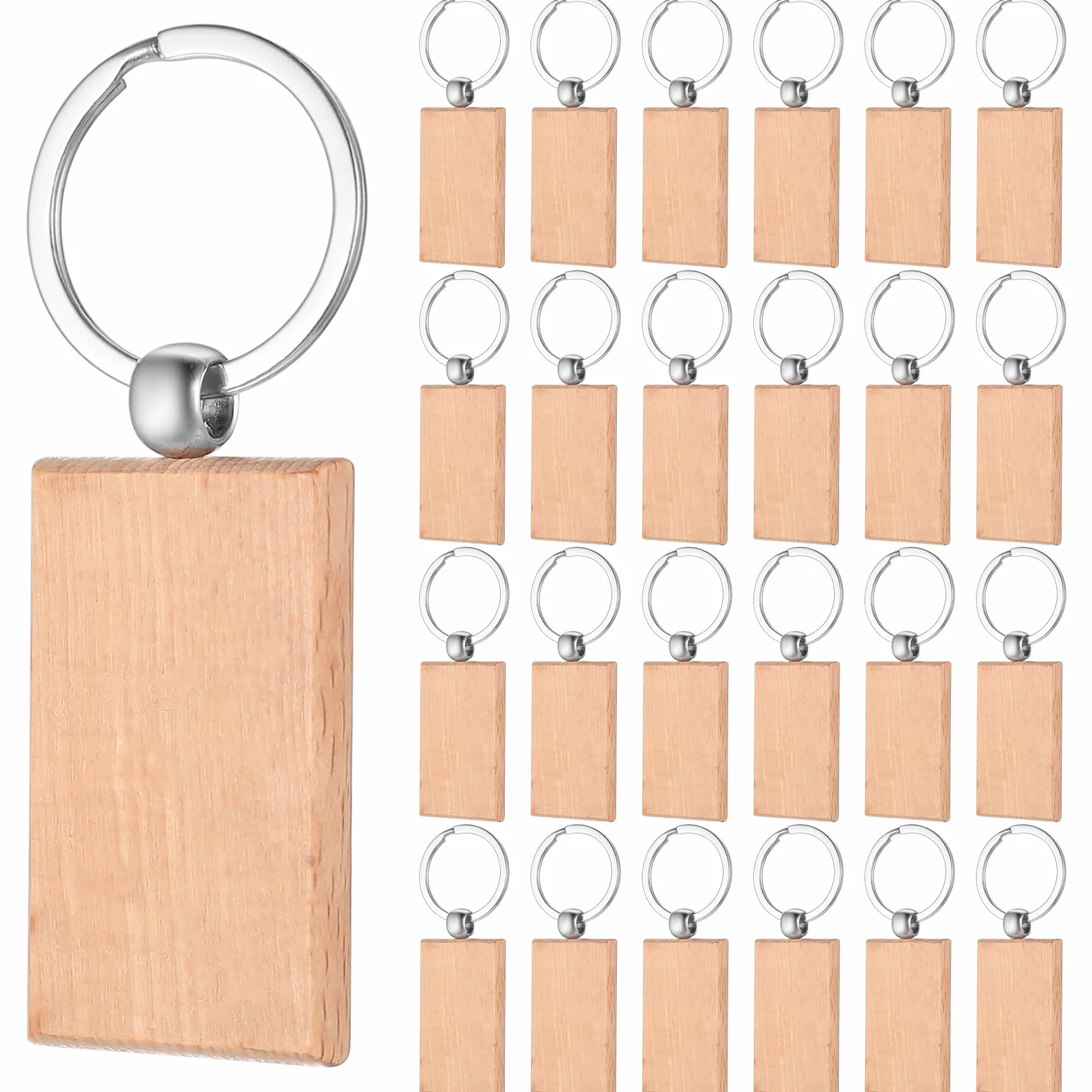 25 sztuk breloków drewnianych, breloki do kluczy surowe, personalizowane prostokątne breloki puste z drewna do malowania, grawerowania, oznaczania DIY do dekoracji, prezentów, breloki do kluczy