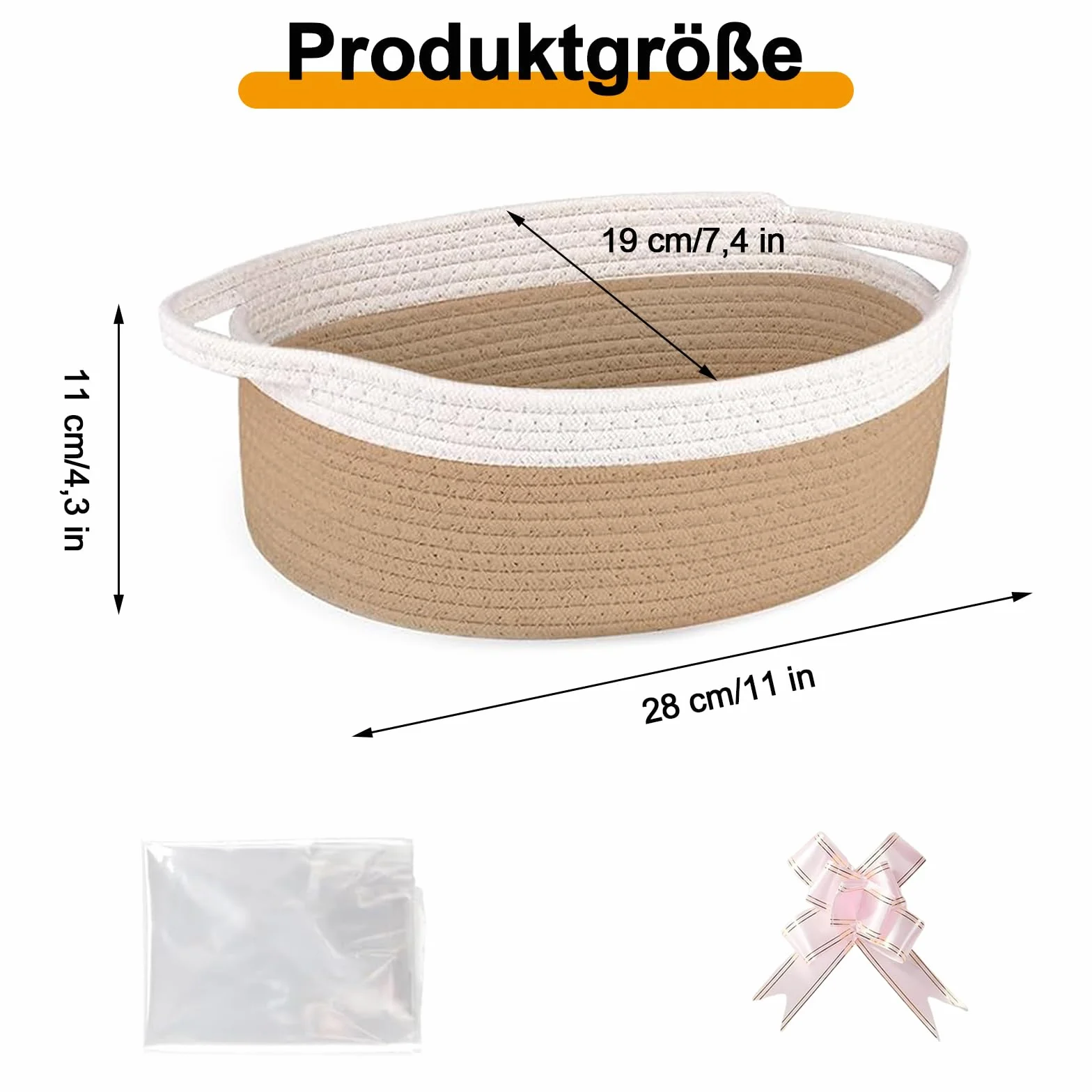 Kosz na prezent, pusty zestaw, khaki, kosz do przechowywania, z bawełnianej linki, kosz prezentowy, pusty kosz z uchwytami, na wesele, urodziny, imprezę, Boże Narodzenie, Walentynki, urlop