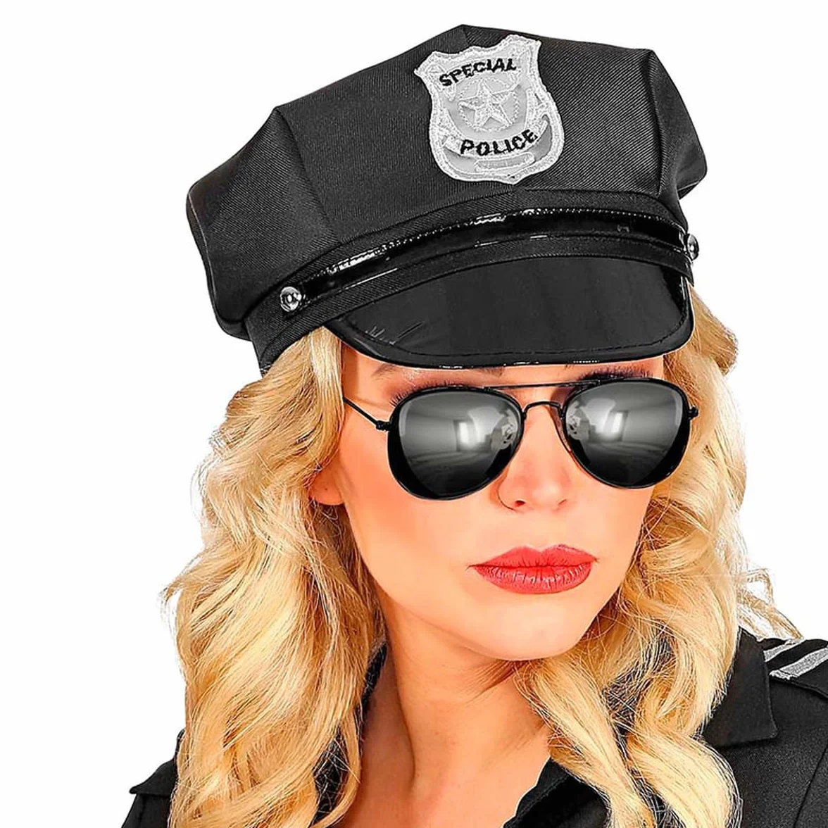 W WIDMANN MILANO Party Fashion 6860P - okulary policjanckie, czarne, lustrzane okulary, policja, karnawał, impreza tematyczna