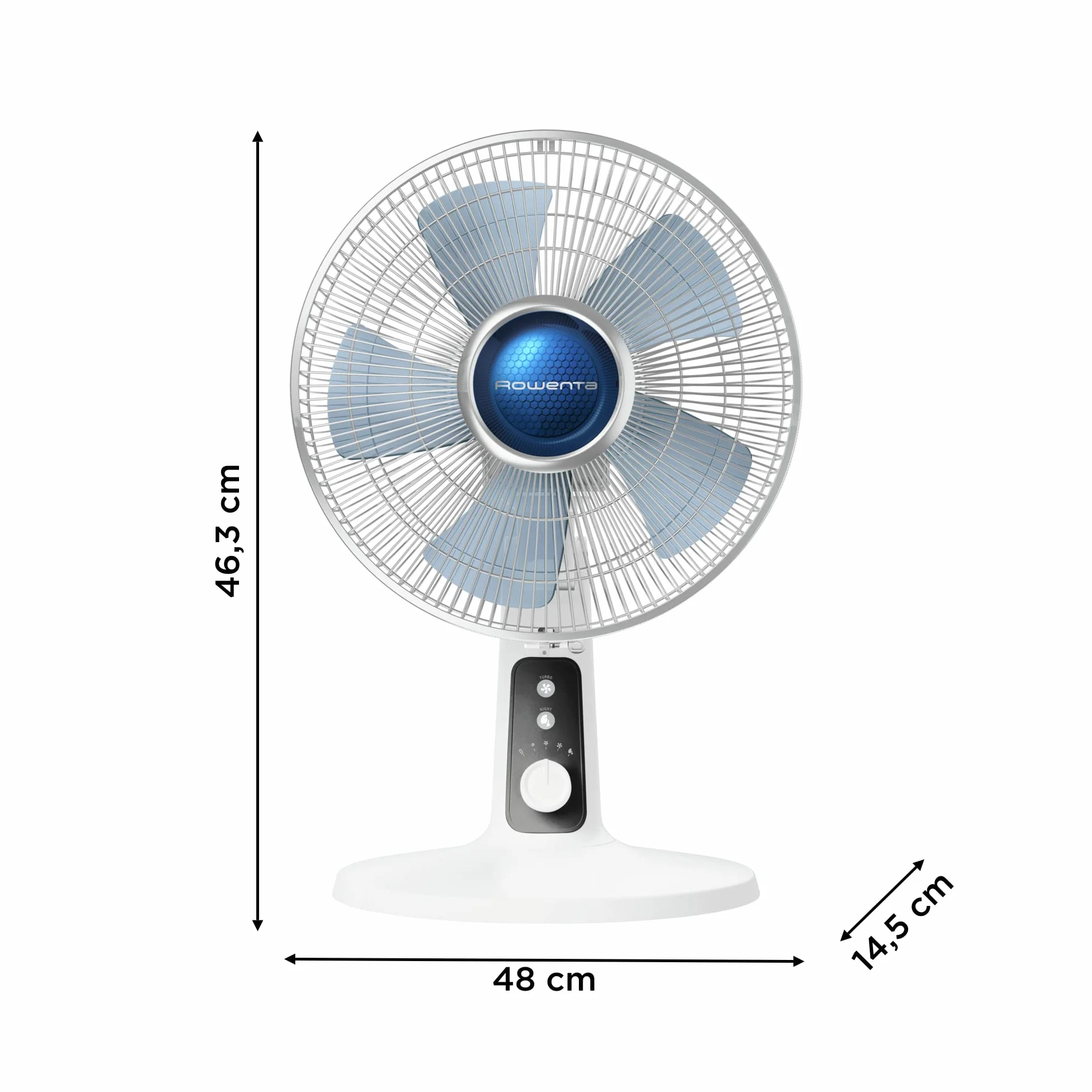 Rowenta Turbo Silence Extreme + cichy wentylator stołowy, moc 40 W, średnica 30 cm, tryb Turbo, automatyczna oscylacja, 4 ustawienia, funkcja nocna, z łopatkami, biały VU2731
