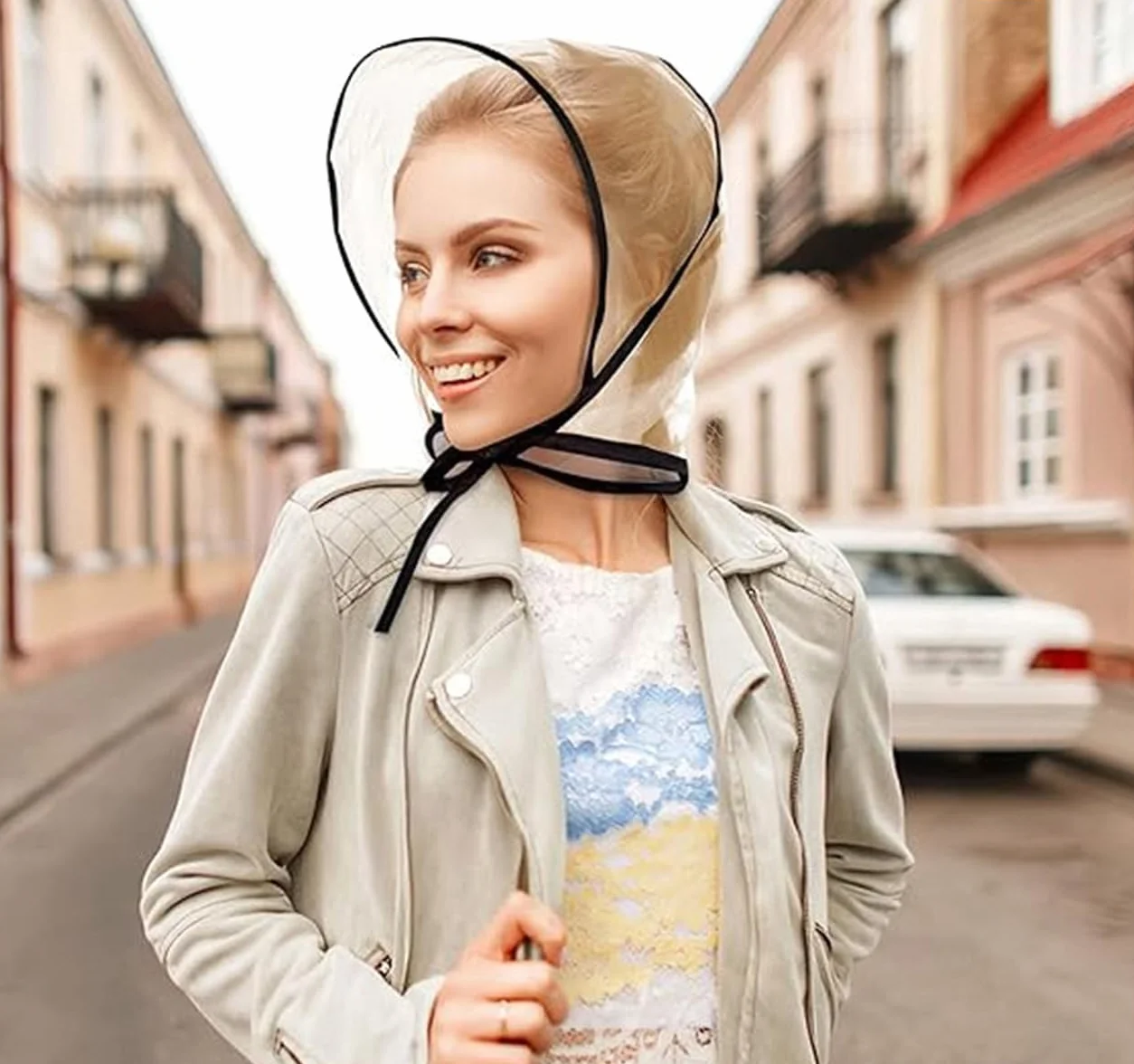 Czapki przeciwdeszczowe dla kobiet, 5 szt., przezroczysta plastikowa czapka, wodoodporna osłona, chroni fryzurę, przezroczysty, wodoodporny czepek przeciwdeszczowy ze sznurkiem, przenośne czapki