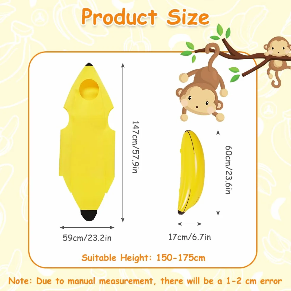 Kostium bananowy, zabawny kostium banana i 1 sztuka dmuchany banan, kostiumy owocowe dla dorosłych na Halloween, na imprezy tematyczne, Boże Narodzenie, cosplay, unisex