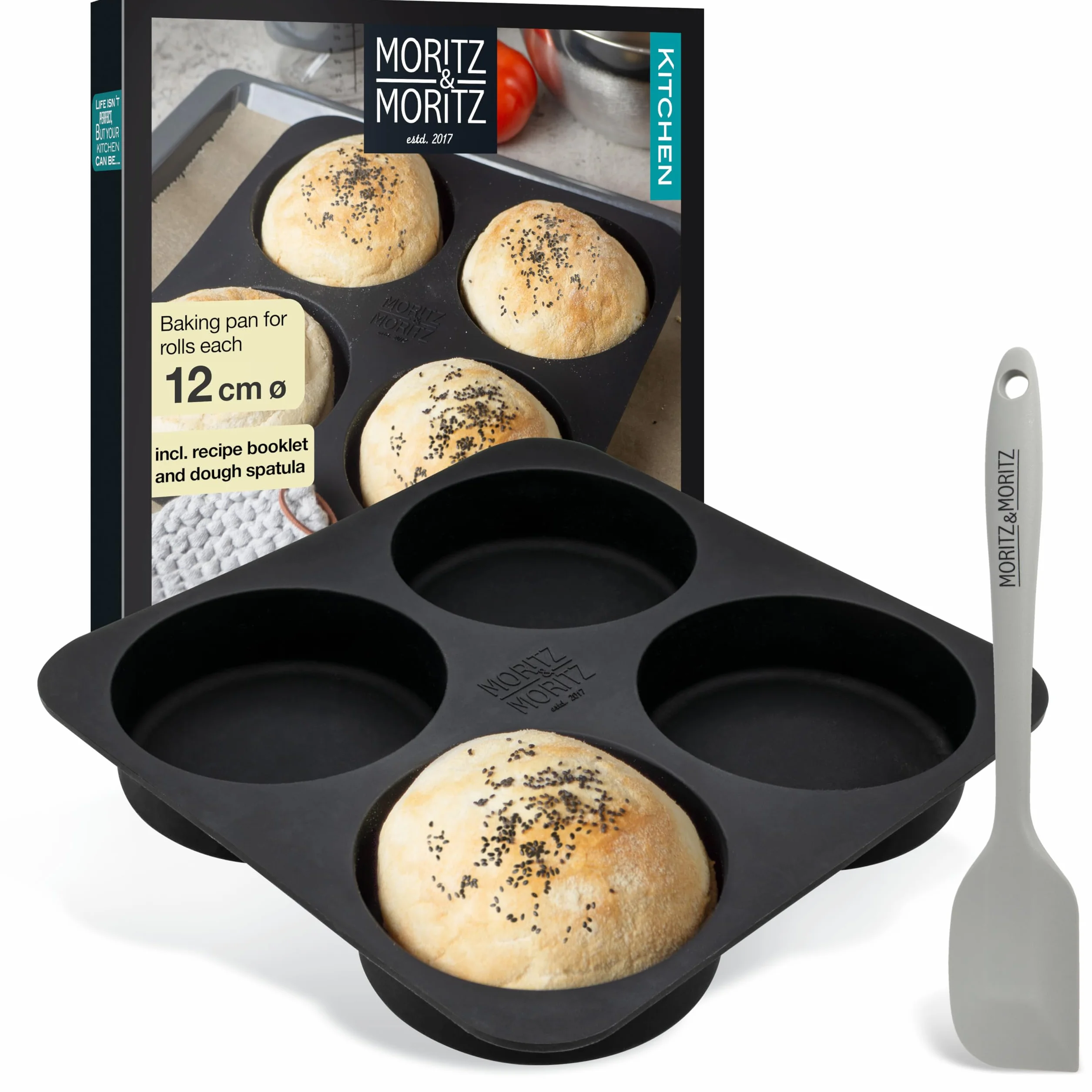 Moritz & Moritz foremka do pieczenia chleba, hamburgerów i muffinek XXL okrągła z skrobaczką i książeczką