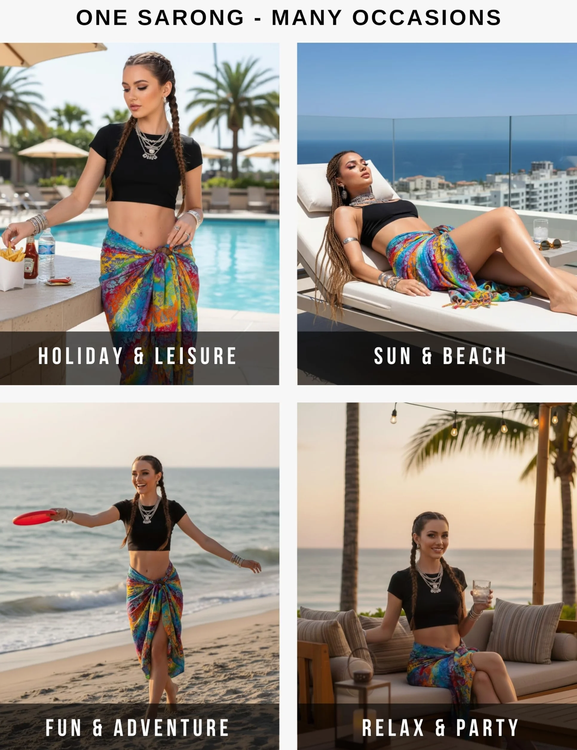PANASIAM Pareo - L i XL Nieprześwitujące - Pareo Plażowe z Lejącej Wiskozy - Spódnica Kopertowa lub Sukienka Plażowa - Dla Kobiet i Mężczyzn - Lekkie Okrycie Plażowe - Unikat z Indonezji